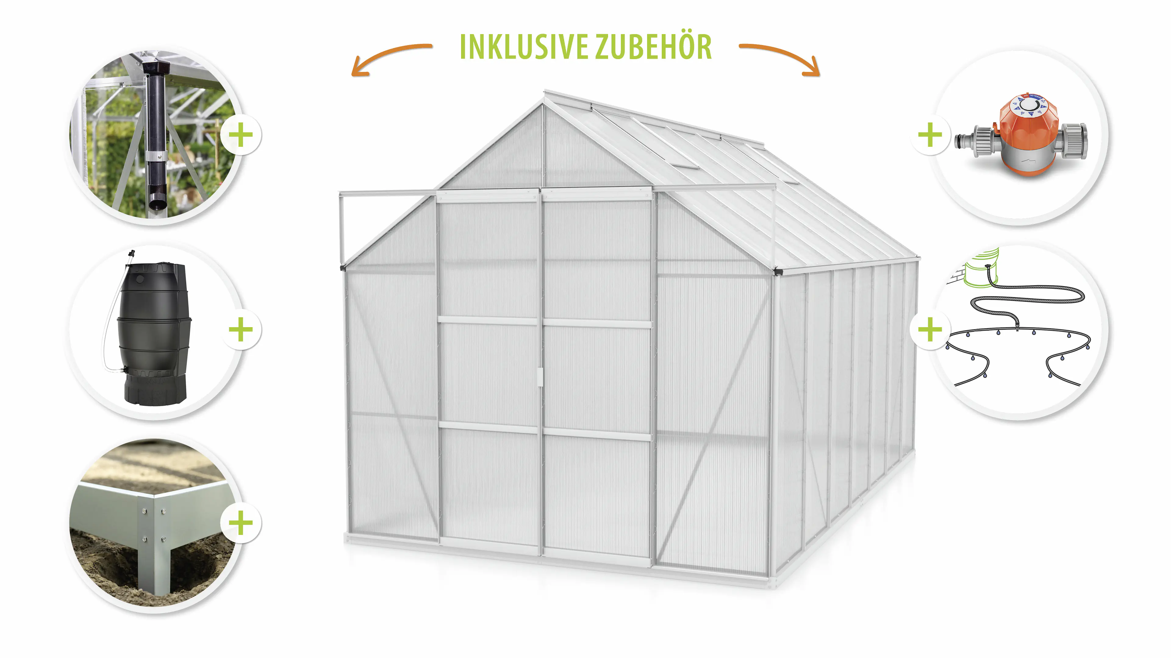 Vitavia Gewächshaus-Set Uranus 11500 HKP 4 mm alu 254 x 441 cm 