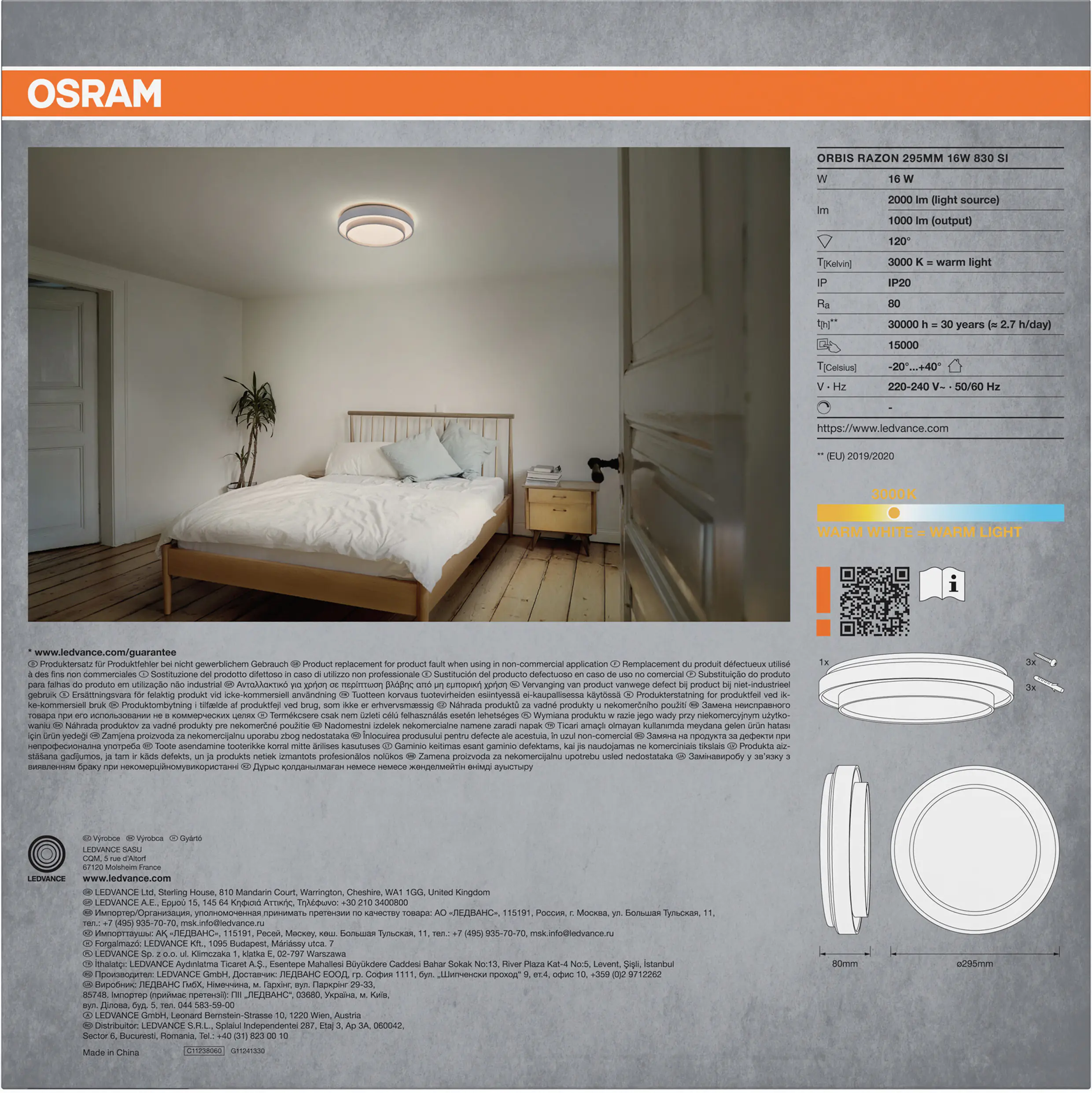 Osram LED-Deckenleuchte Orbis Razon Ø 29,5 cm 16 W silber warmweiß