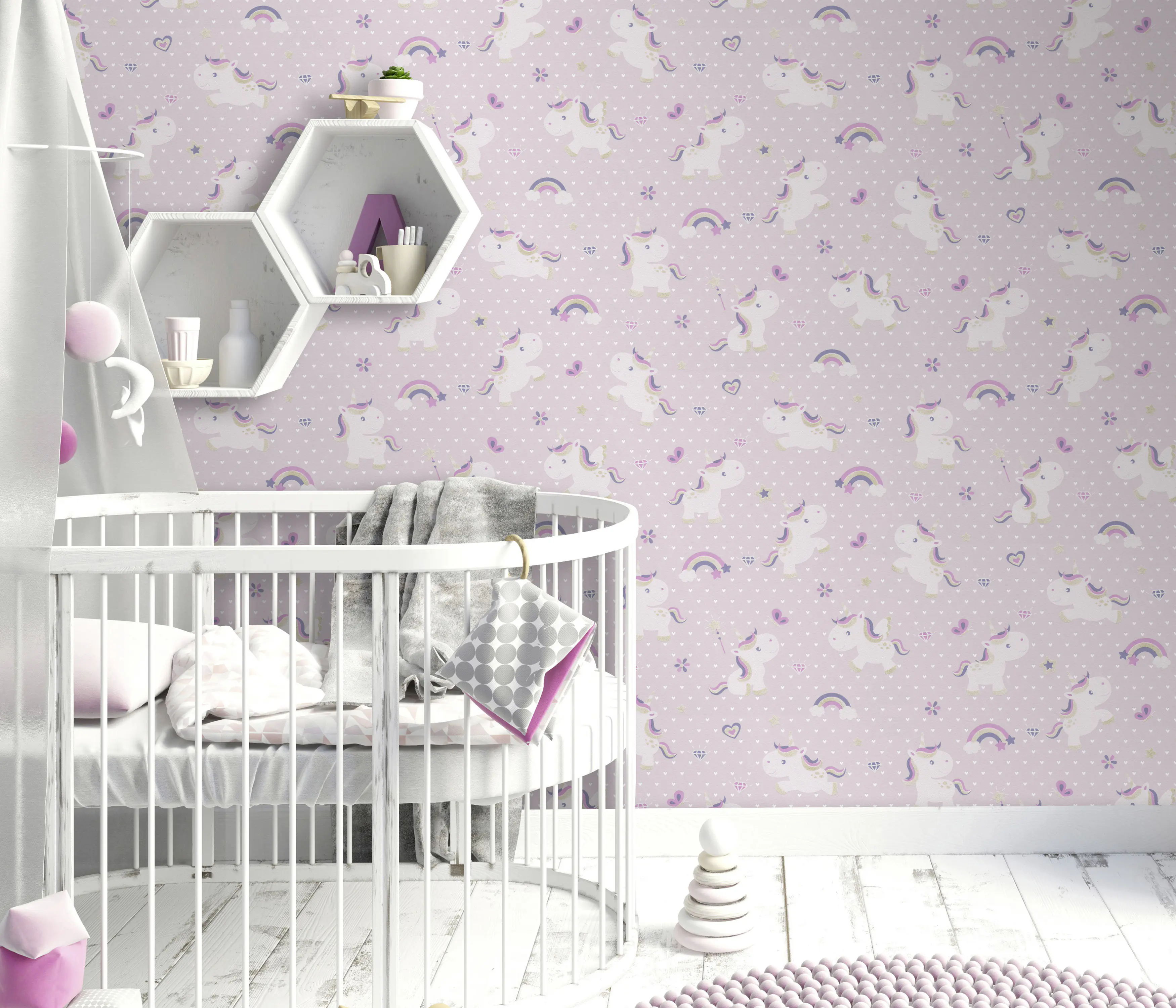 Erismann Vliestapete 13622-10 Kinderzimmer, Einhorn rosa, 10,05 x 0,53 m