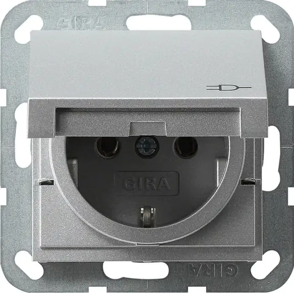 Gira Steckdose mit Klappdeckel E2, aluminium, 045426 Gira Steckdose mit Klappdeckel E2, aluminium, 045426