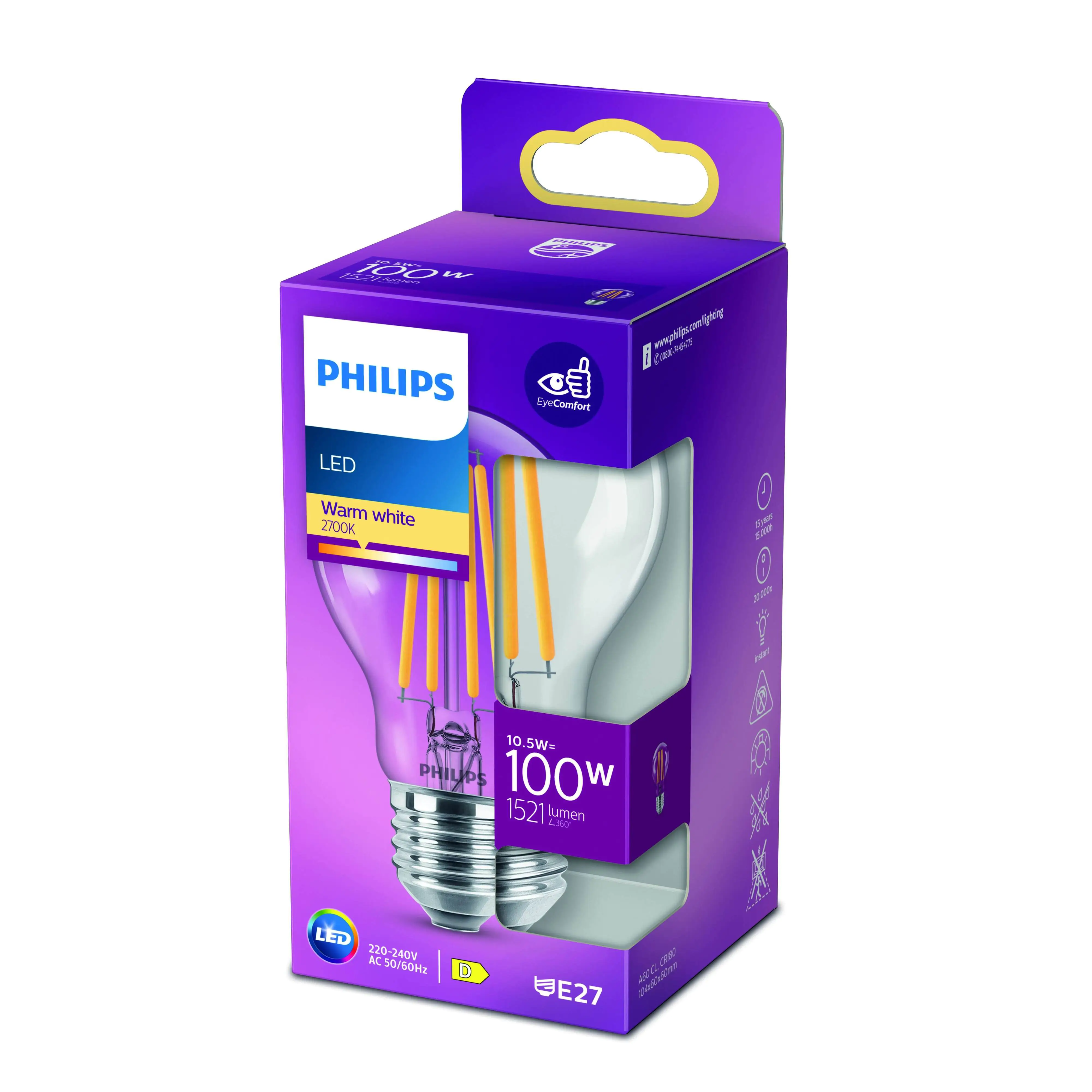Philips LED-Leuchtmittel Birnenform A60 E27 10,5W warmweiß