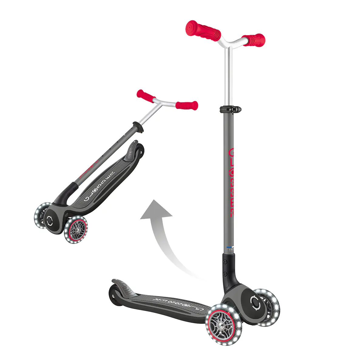 Globber Scooter für Kinder mit Leuchtrollen Master Lights schwarz/rot