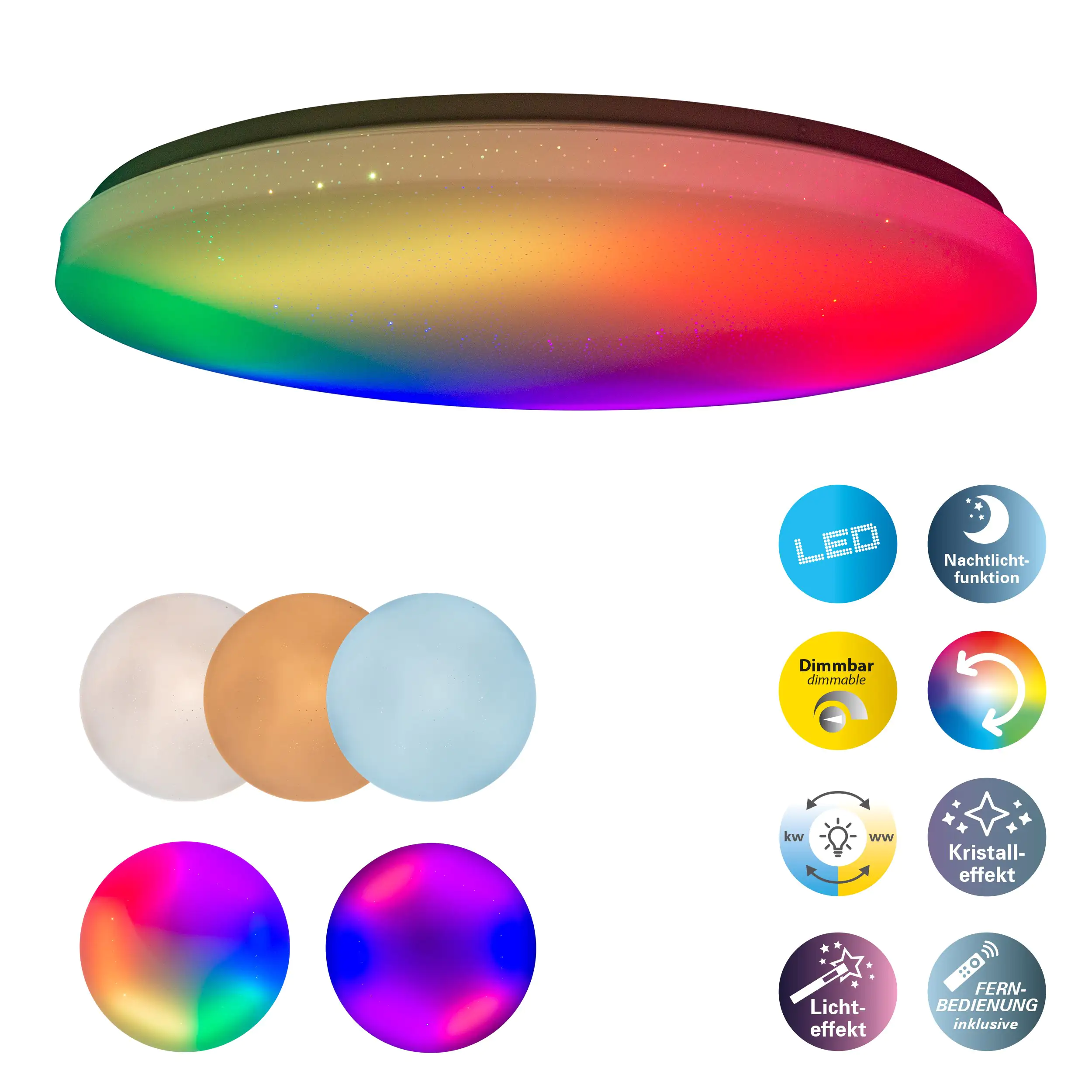 Näve LED Deckenleuchte Rainbow RGB Ø 60 cm Nachtlichtfunktion weiß