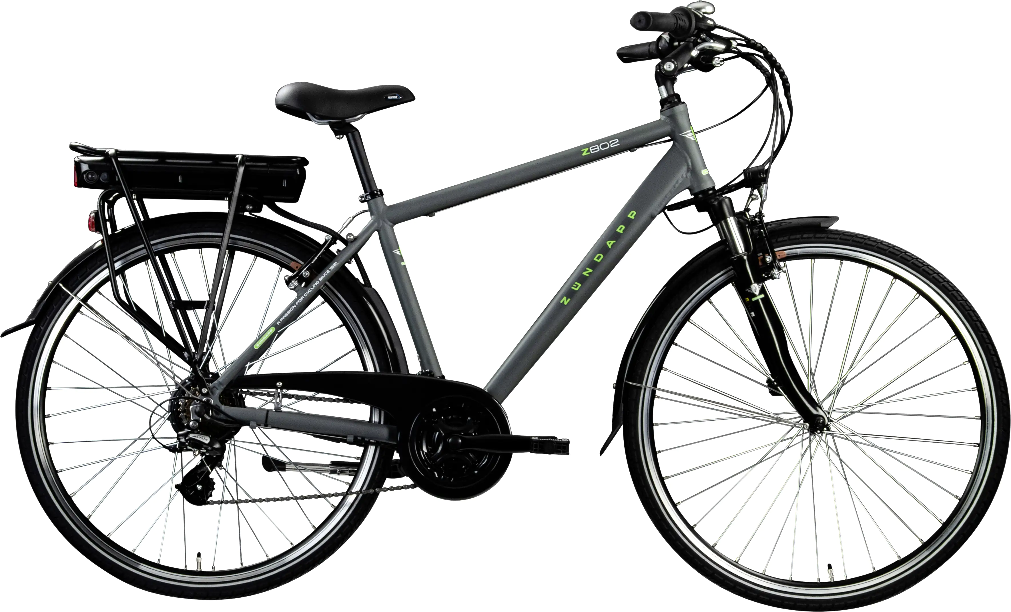 Zündapp E-Bike Trekking Z802 Herren 28 Zoll 21-Gang 374 Wh grau grün