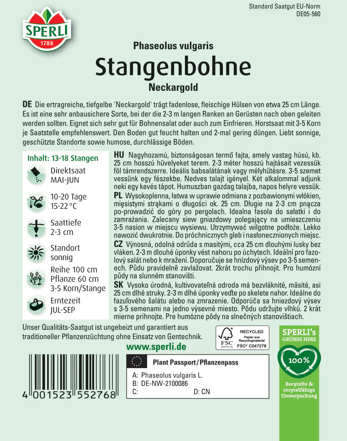 Sperli Stangenbohne Neckargold