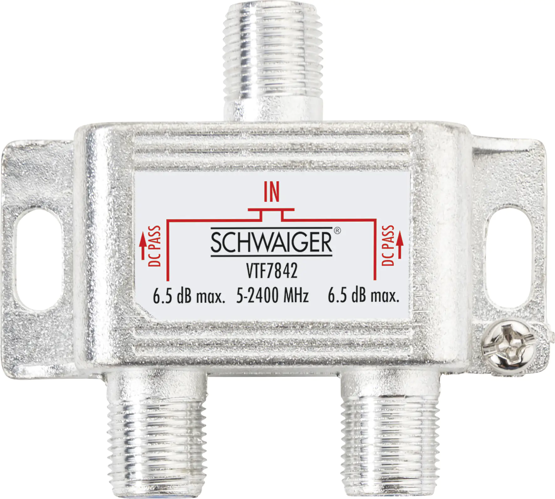 Schwaiger Verteiler VTF7842 531 4-fach 1x F Buchse auf 2x F Buchse, Dämpfung max. 6,5dB Schwaiger Verteiler VTF7842 531 4-fach 1x F Buchse auf 2x F Buchse, Dämpfung max. 6,5dB