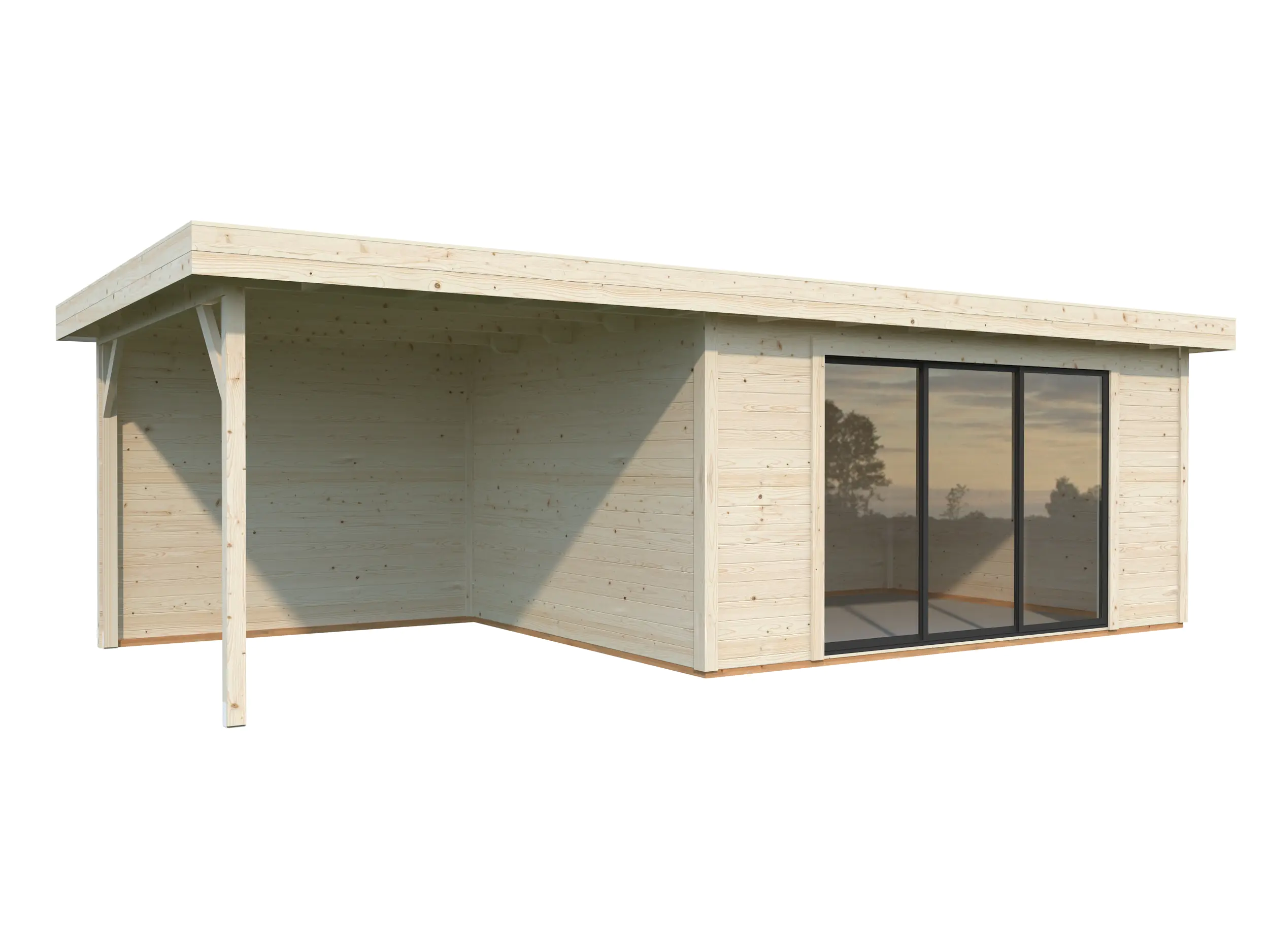 Palmako Gartenhaus Lydia 728 x 330 cm mit Schiebetüren naturbelassen