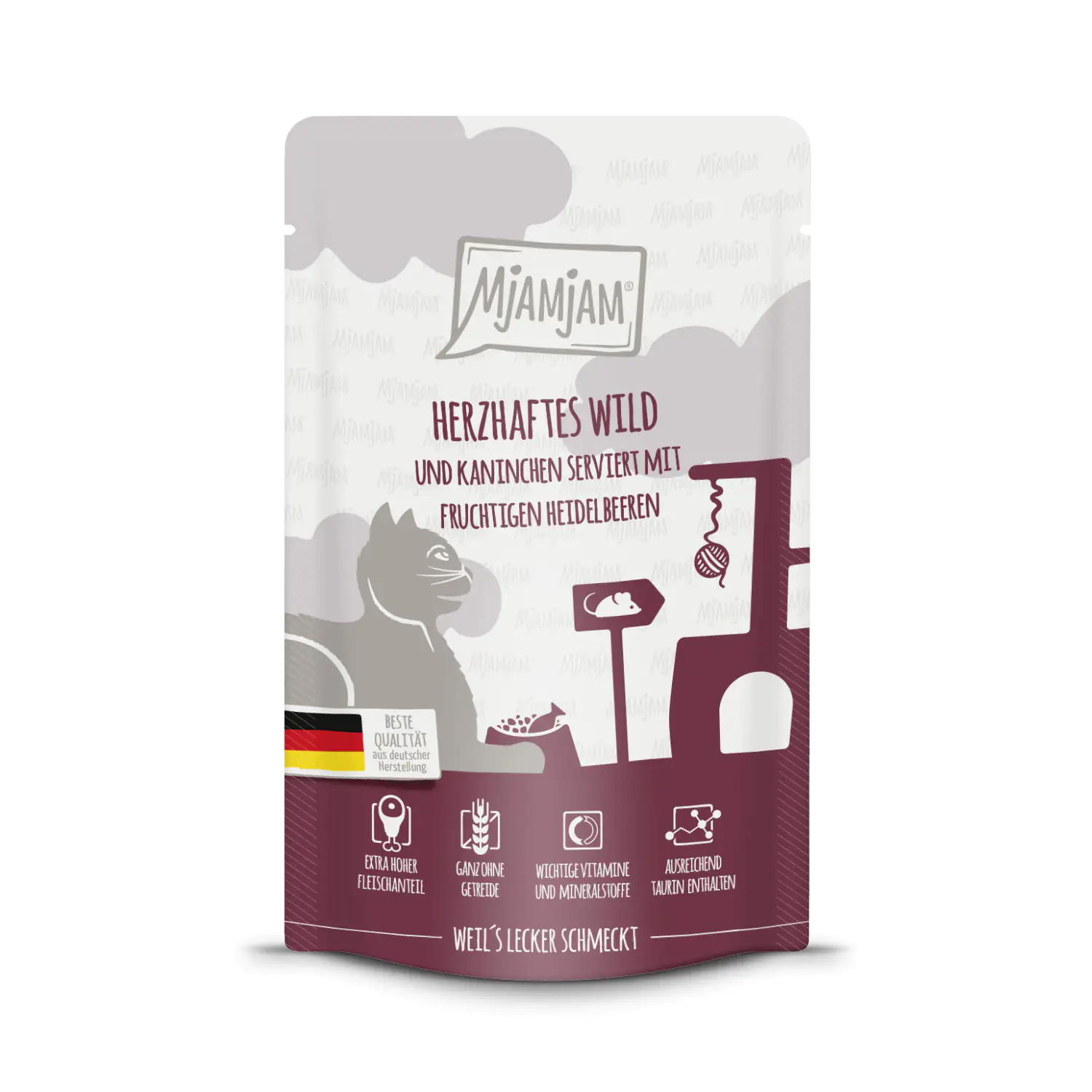 MjAMjAM Quetschie Wild & Kaninchen an Heidelbeeren Katzenfutter 125 g