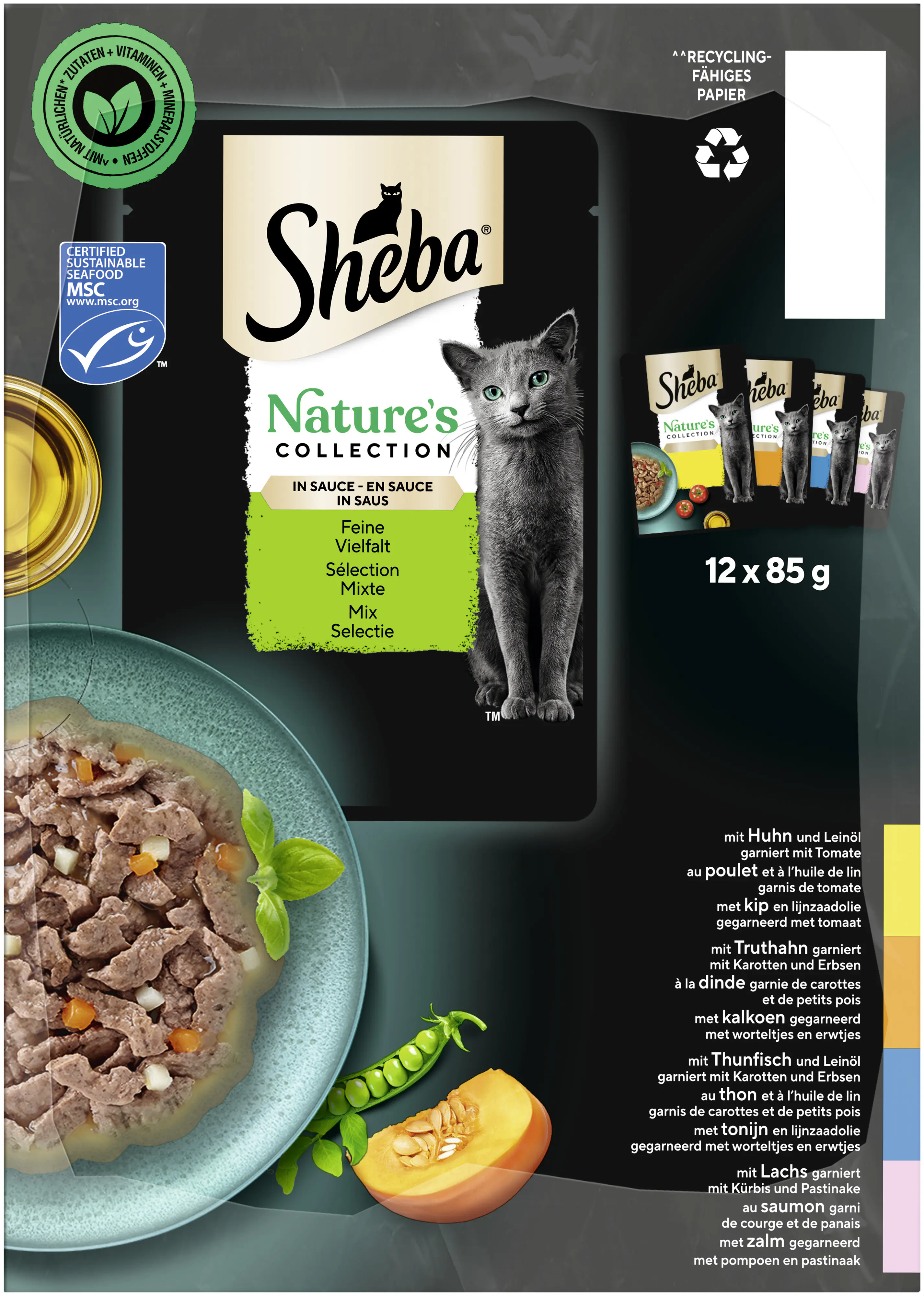Sheba Pouch Feine Vielfalt Katzennassfutter Adult 12 x 85 g Natures Mix Soße 