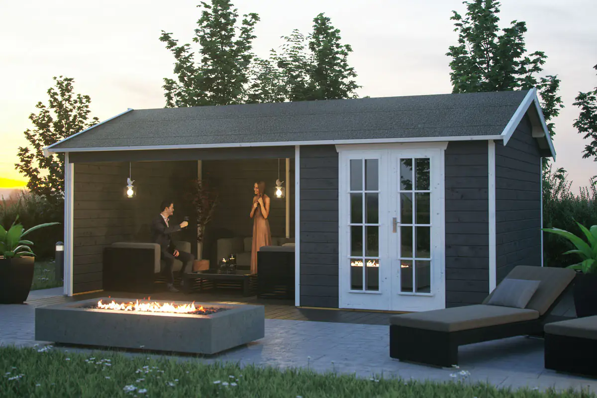 SKAN HOLZ Gartenhaus Tilburg 613 x 380 cm schiefergrau mit Fußboden SKAN HOLZ Gartenhaus Tilburg 613 x 380 cm schiefergrau mit Fußboden