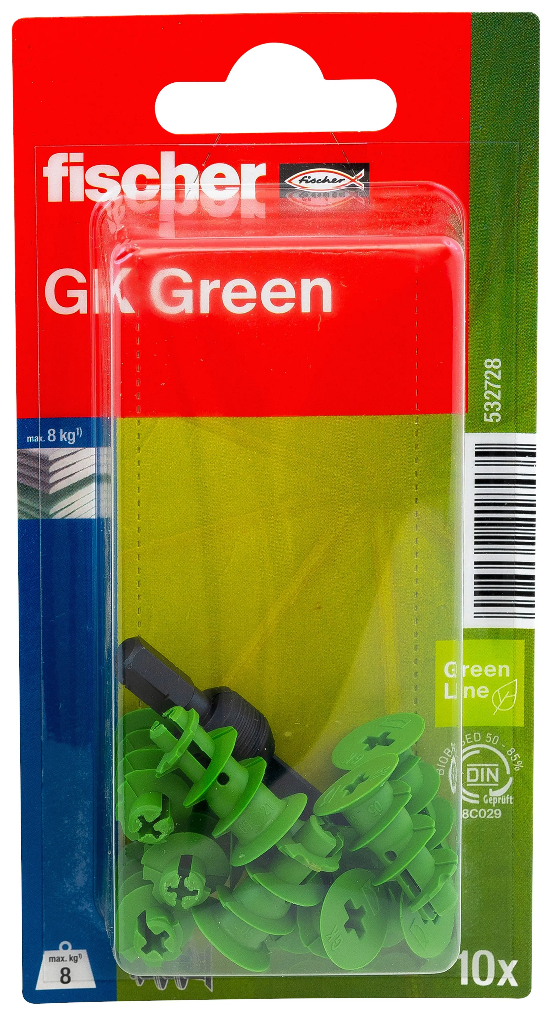 Fischer Gipskartondübel GK Green S 22 mm mit Schraube - 10 Stück