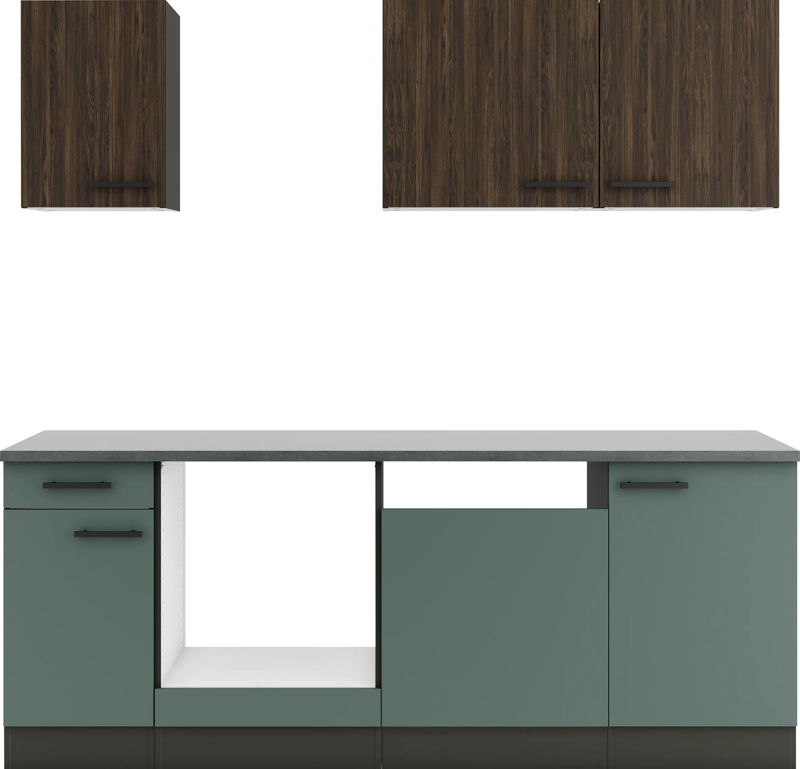 Optifit Küchenzeile Rimini 409/Verona 405 ohne Geräte nussbaum/steingrün 210 cm