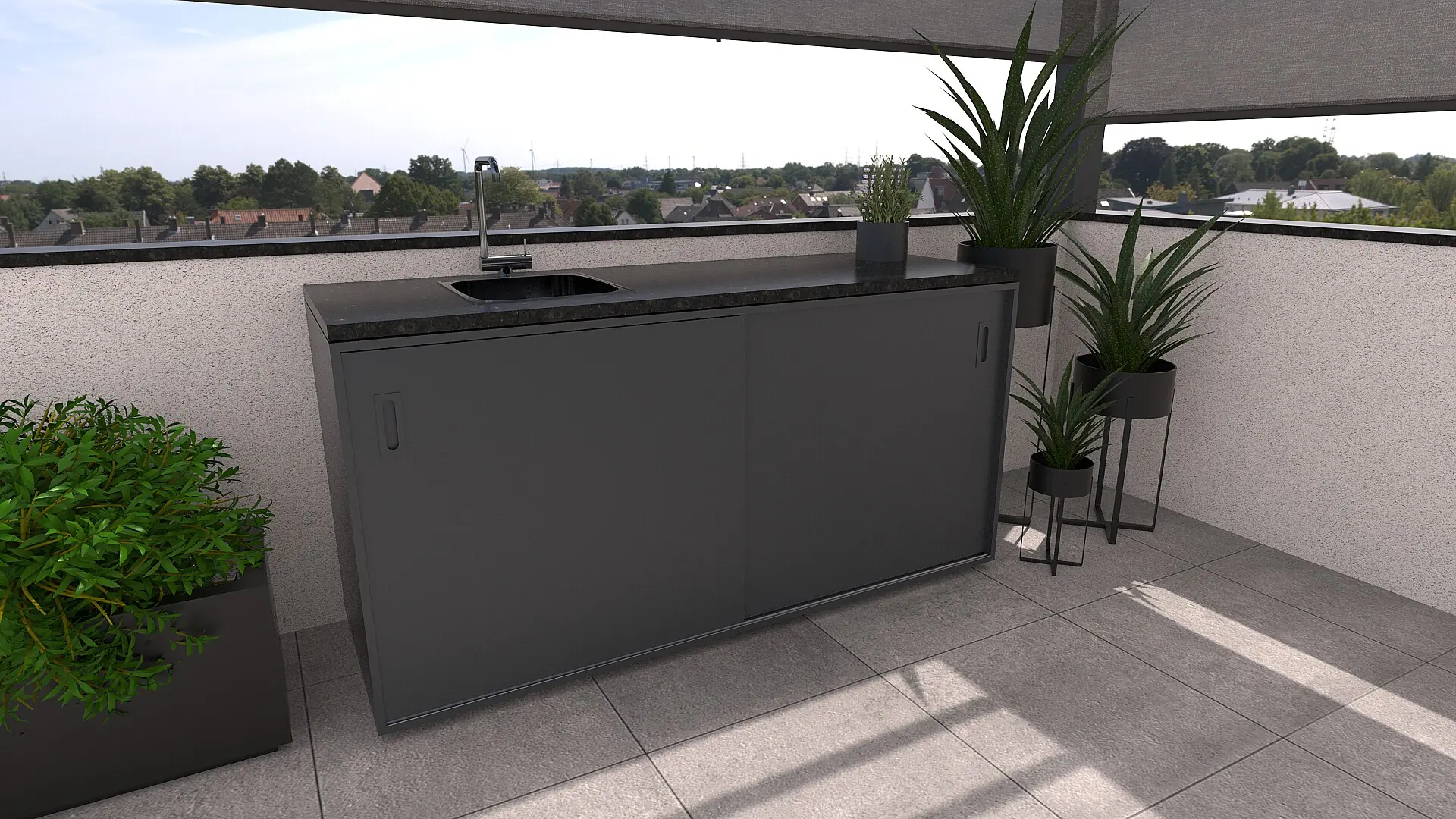 Bellano Living Element für Outdoorküchen inkl. Spüle links und 2 Türen anthrazit granit