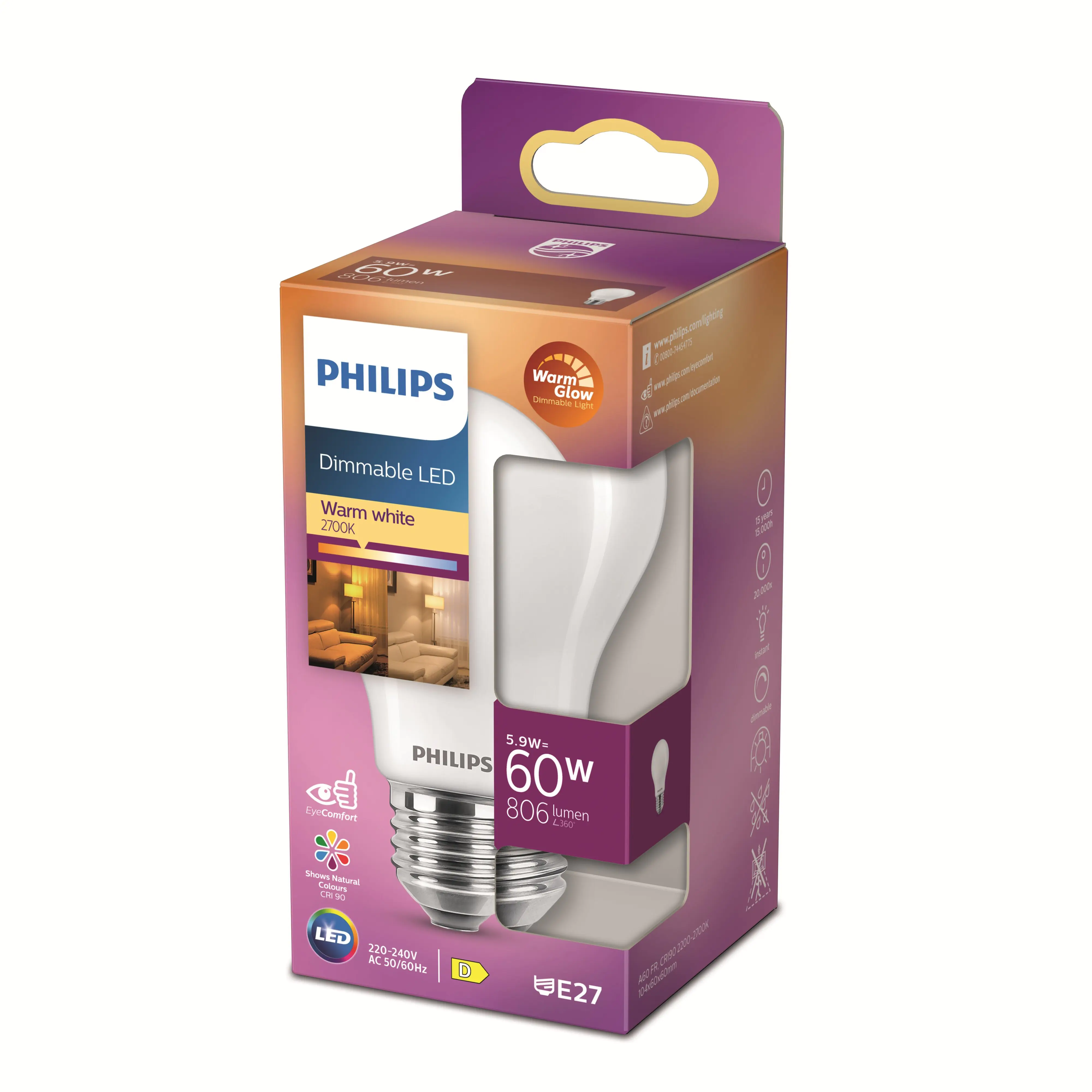 Philips LED-Leuchtmittel A60 E27 5,9W warmweiß matt