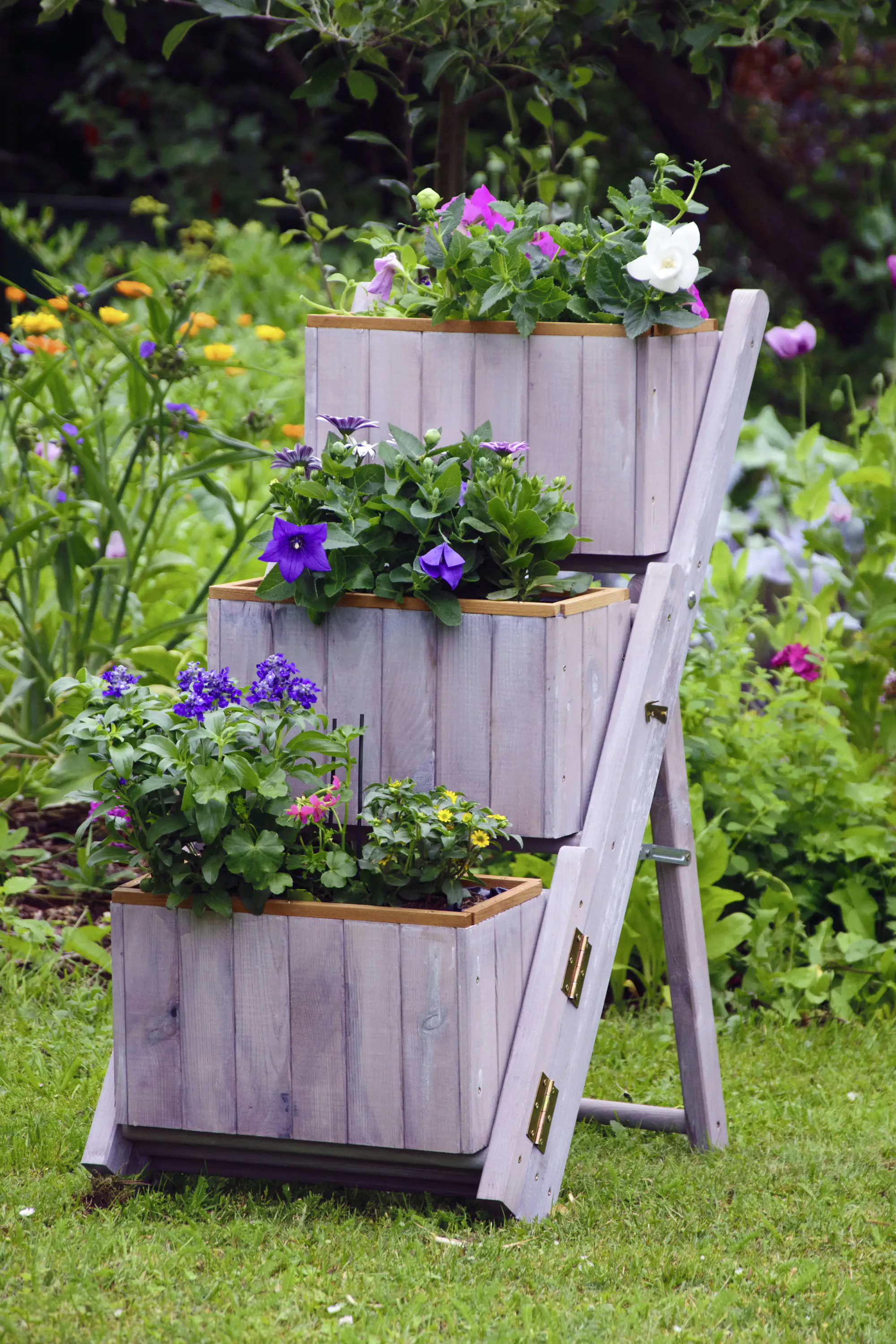 Dobar Ausklappbare Pflanztreppe mit 3 Pflanzkästen 41 x 55 x 85 cm