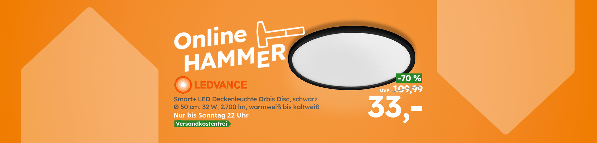 Online HAMMER: Ledvance Smart-LED-Deckenleuchte. Versandkostenfrei bis Sonntag.