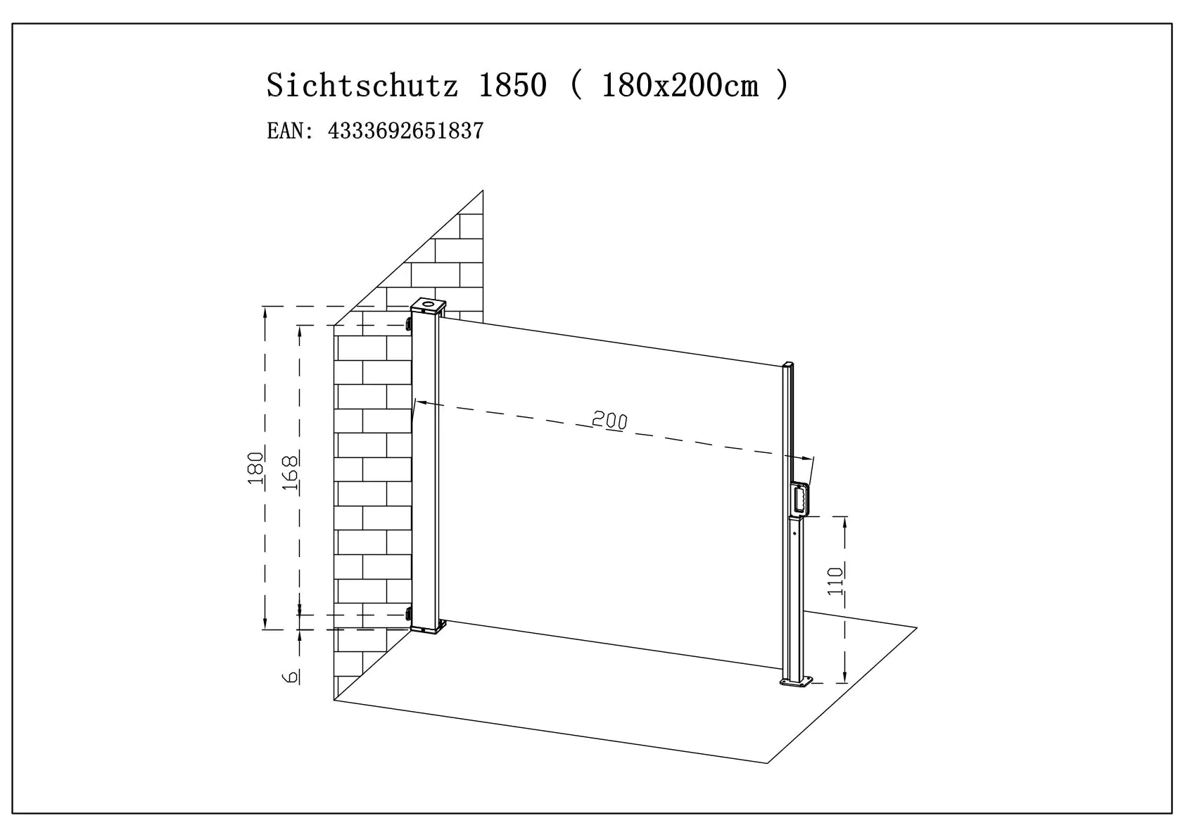 TrendLine Sichtschutz Malta anthrazit, Höhe: 180 cm, Auszug: 200 cm