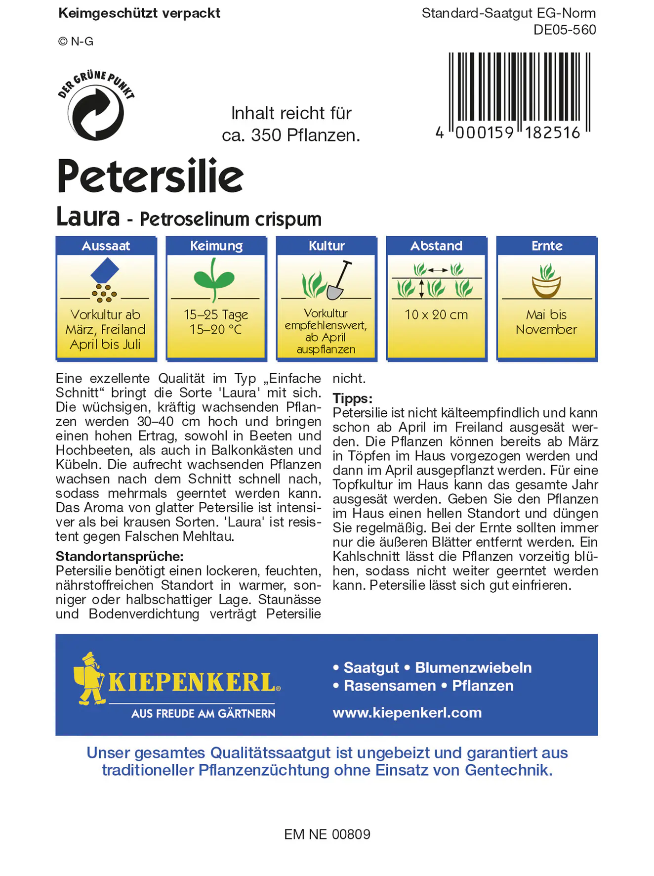 Kiepenkerl Petersilie Laura Inhalt reicht für ca. 350 Pflanzen