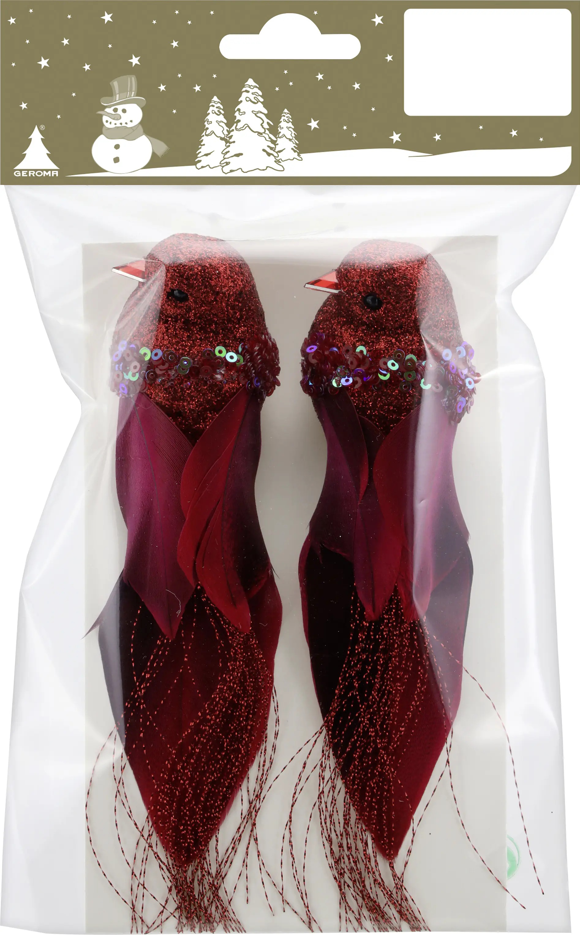 Dekofigur Vogel aus Kunststoff mit Federn rot 15 cm - 2 Stück