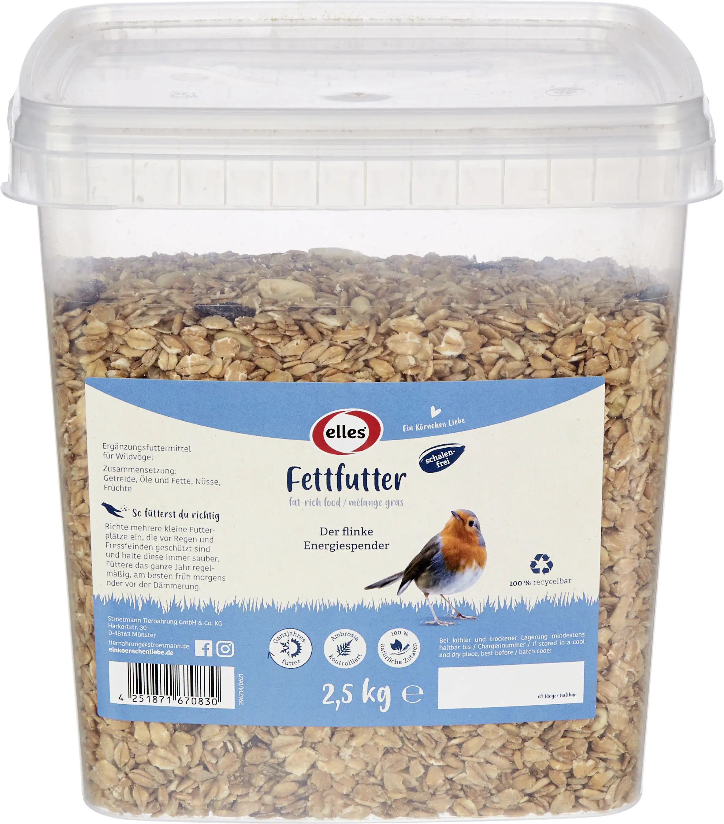 Elles Wildvogelfutter Fettfutter 2,5 kg Eimer
