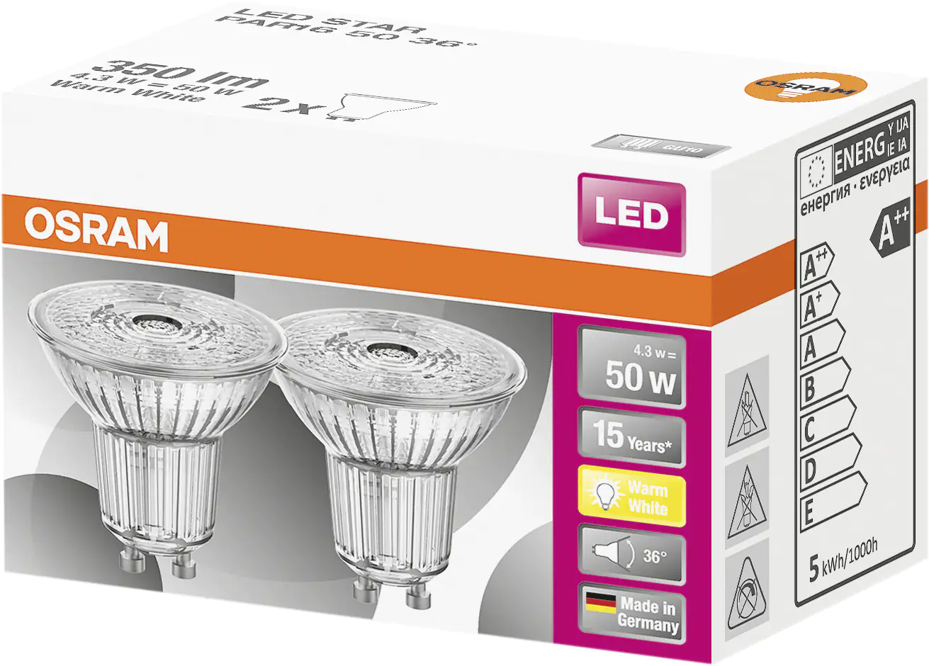 Osram LED Reflektor Star PAR16 GU10 4,3W 2er Pack warmweiß, klar