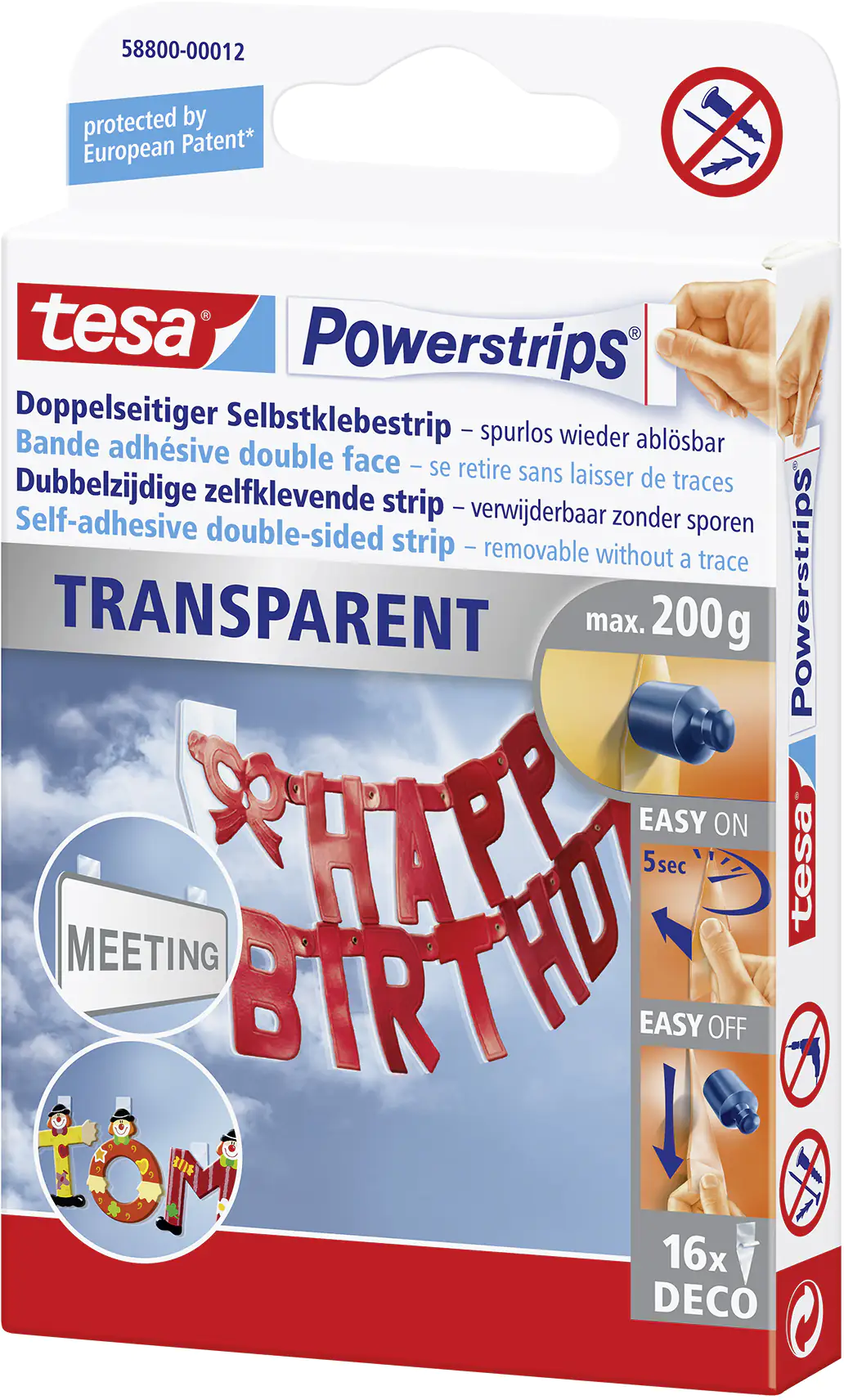 tesa Deco Powerstrip transparent, 16 Stück