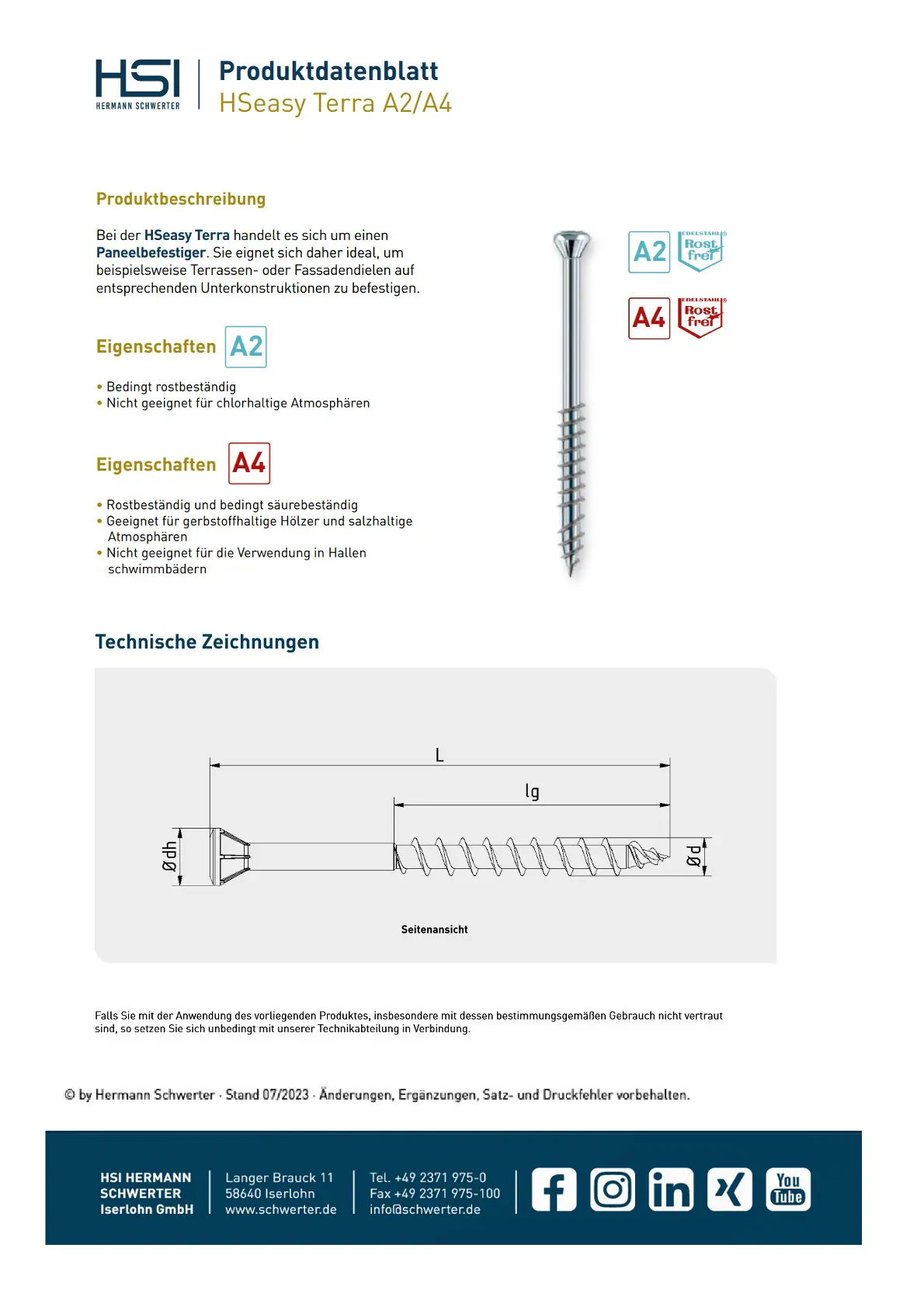 HSeasy Terra Terrassenschrauben TX 25 Ø 5,0 x 50 mm - 200 Stk.