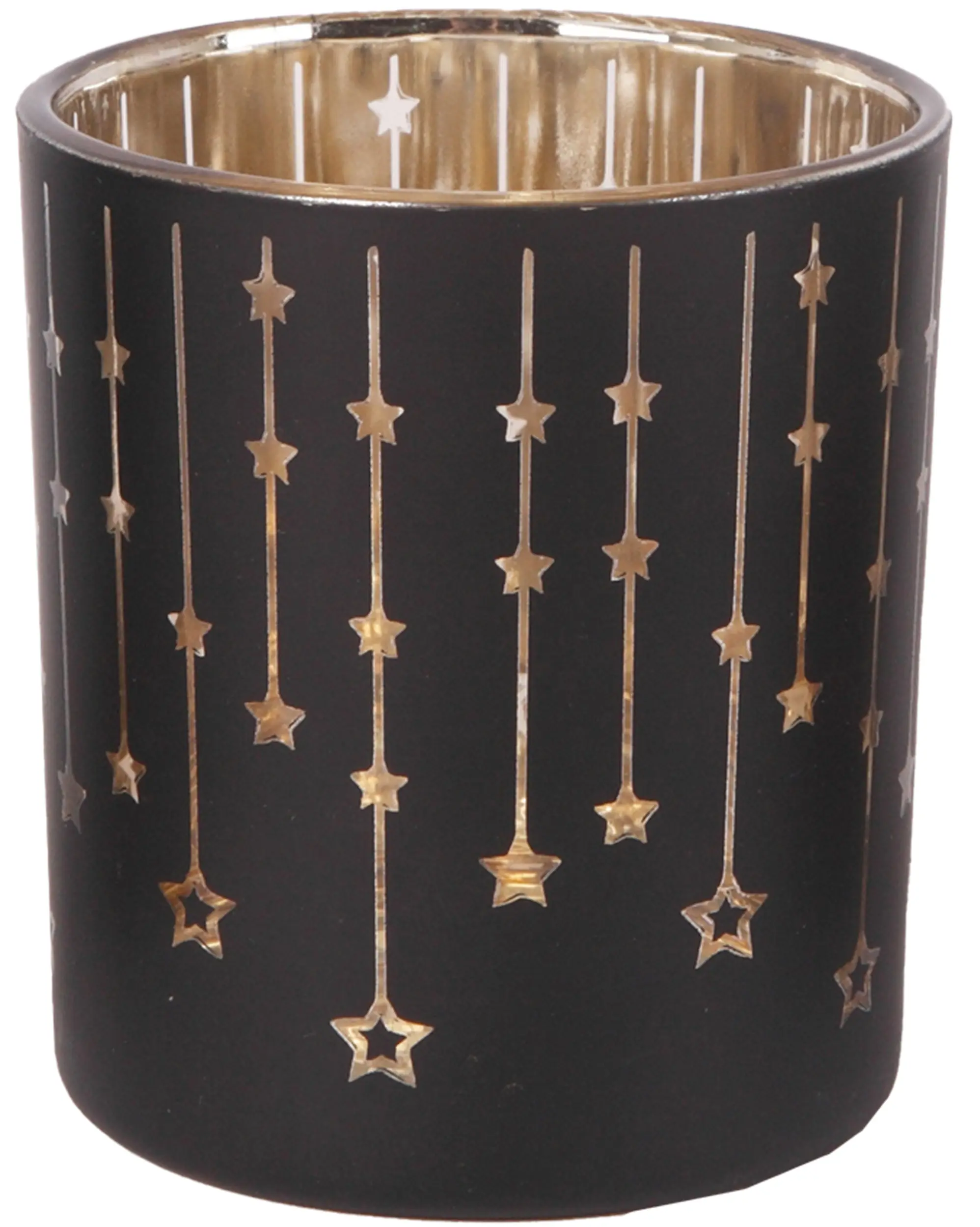 Windlicht Weihnachten Glas Ø 7 x 8 cm schwarz gold 3-fach sortiert