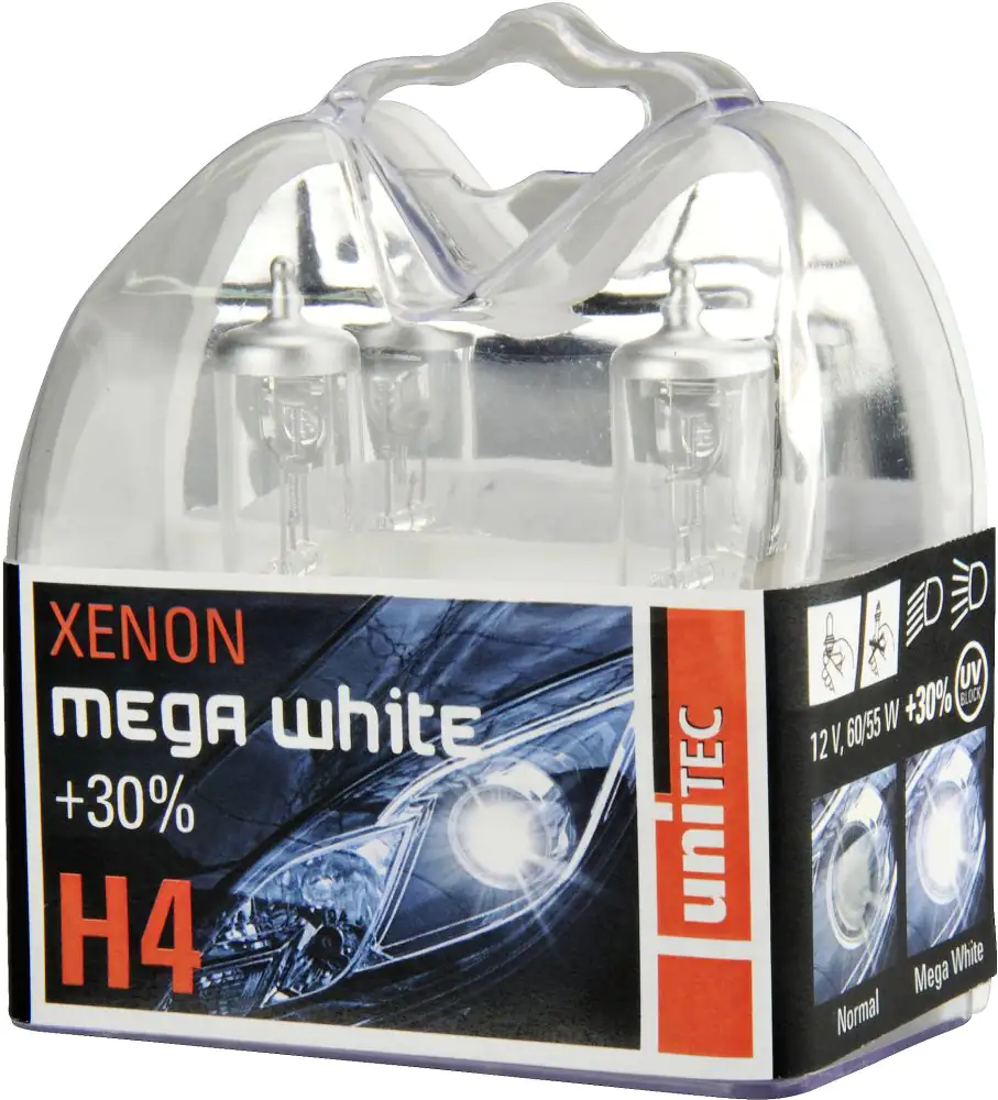 Unitec Halogenleuchtmittel H4 Xenon Mega White 12V 60/55W