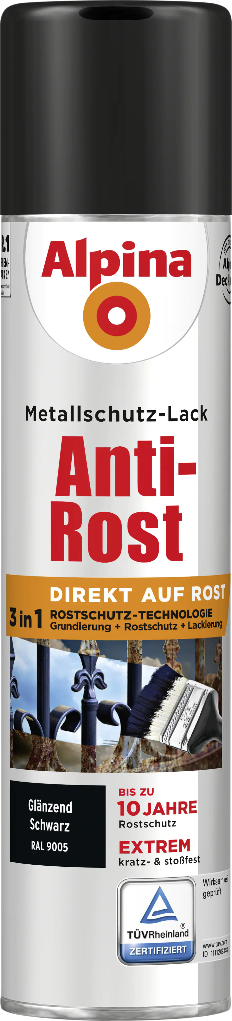 Alpina Sprühmetallschutz-Lack Anti Rost 400 ml schwarz glänzend Alpina Sprühmetallschutz-Lack Anti Rost 400 ml schwarz glänzend