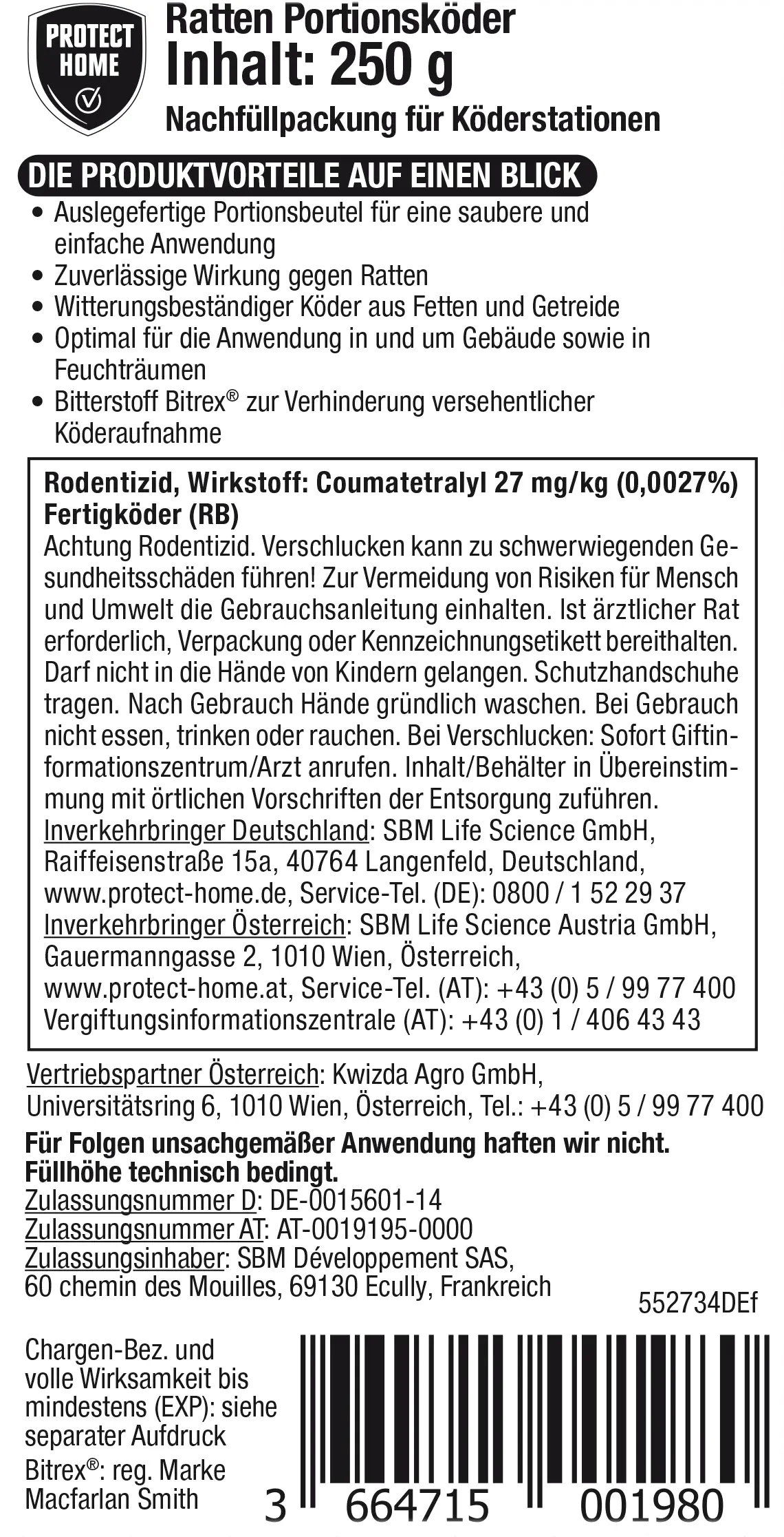 Protect Home Rodicum Ratten Portionsköder 250 g