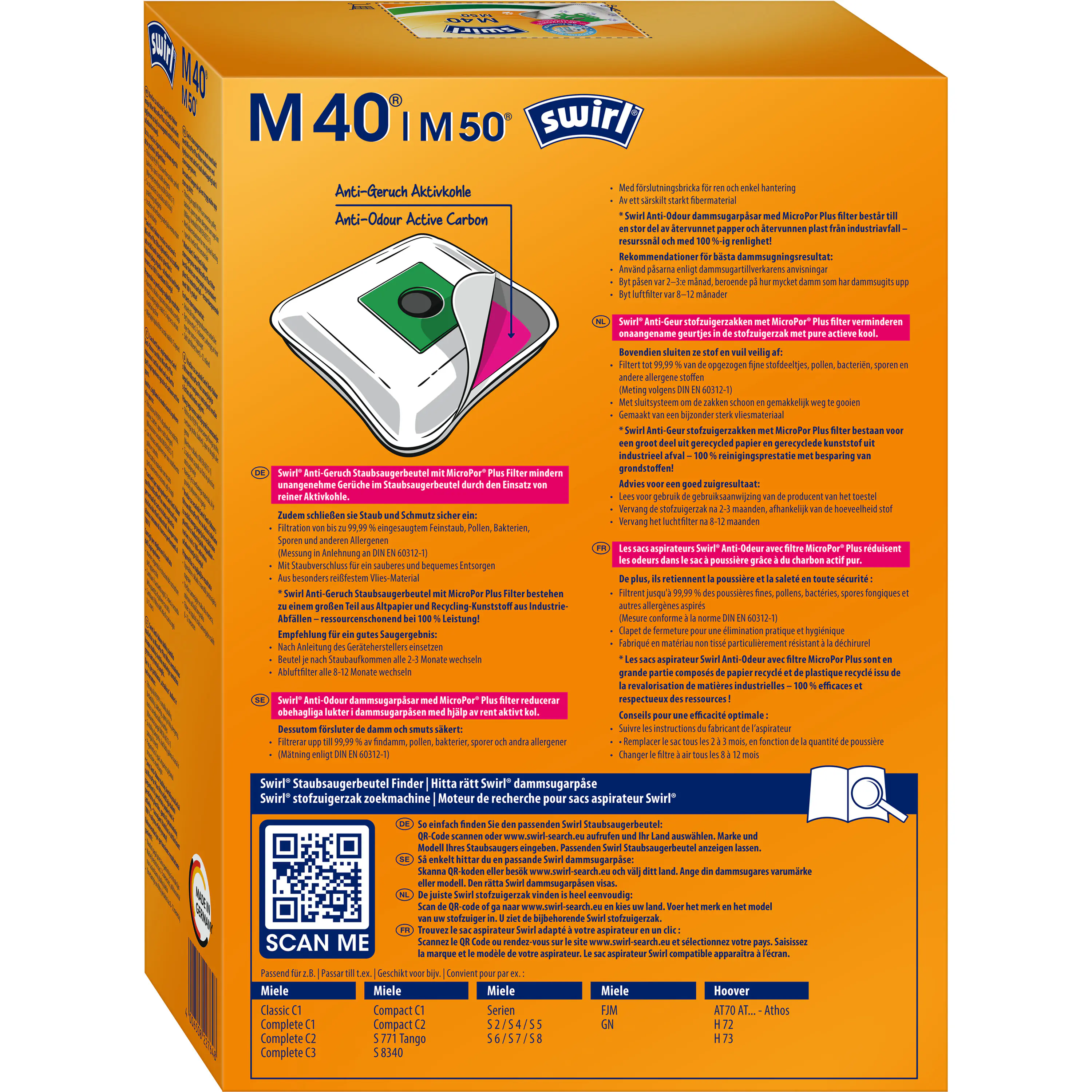 Swirl M 40 EcoPor Anti-Geruch Staubsaugerbeutel 4 Staubbeutel + 1 Filter
