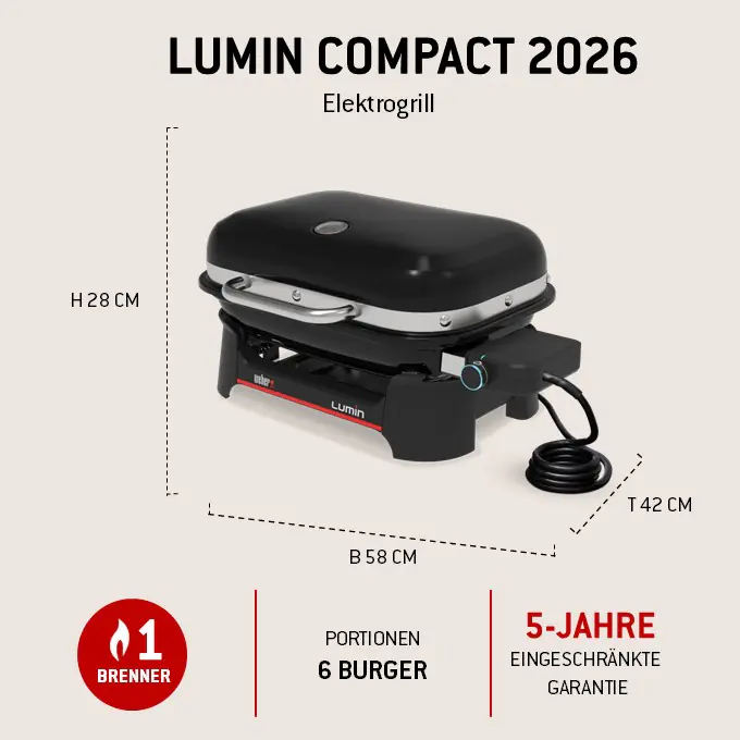 Weber Elektrogrill Lumin Compact Grillfläche: 43 x 28 cm
