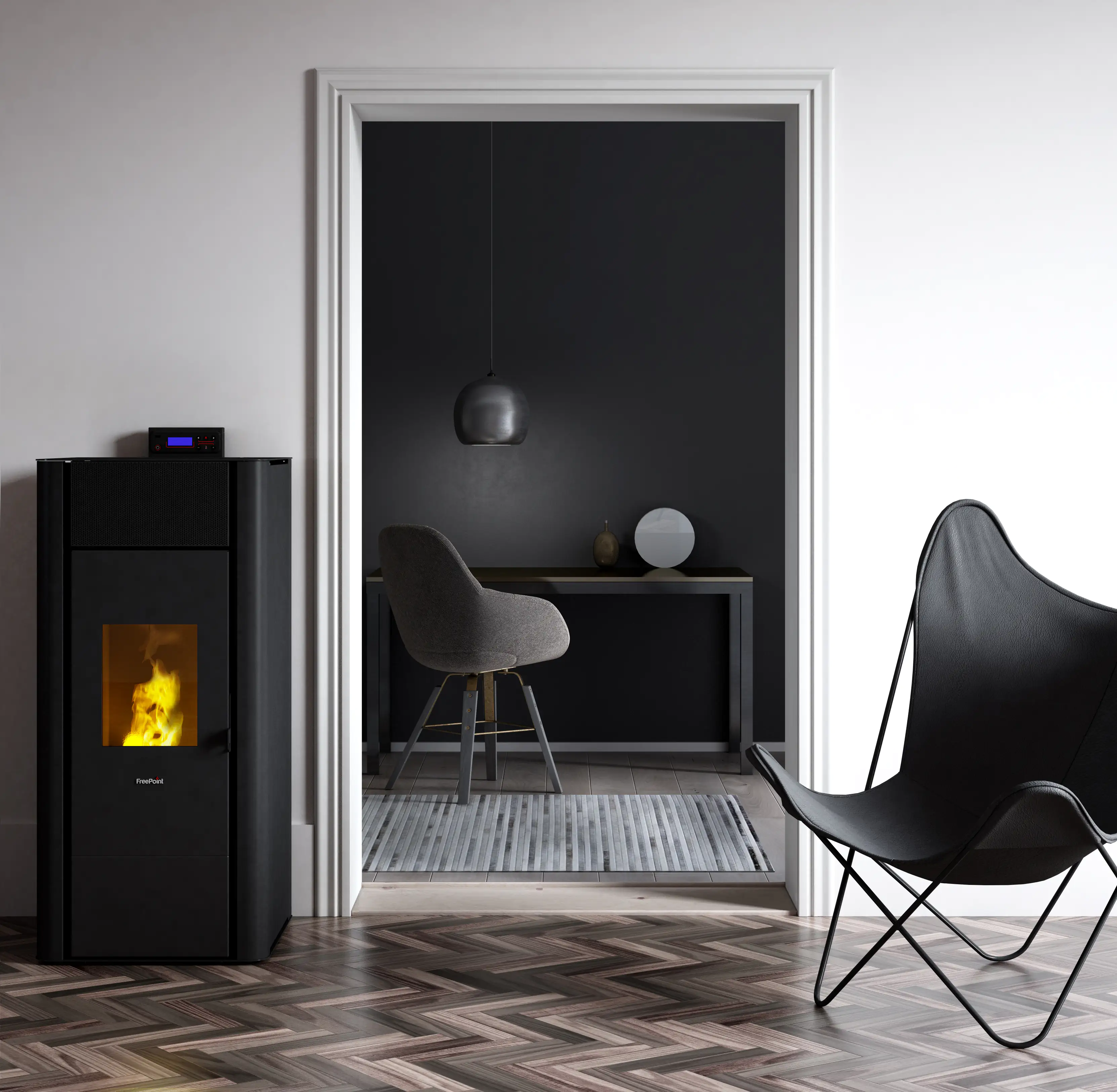 FreePoint wasserführender Pelletofen Tesis 23 anthrazit schwarz bis 22,8 kW Heizleistung