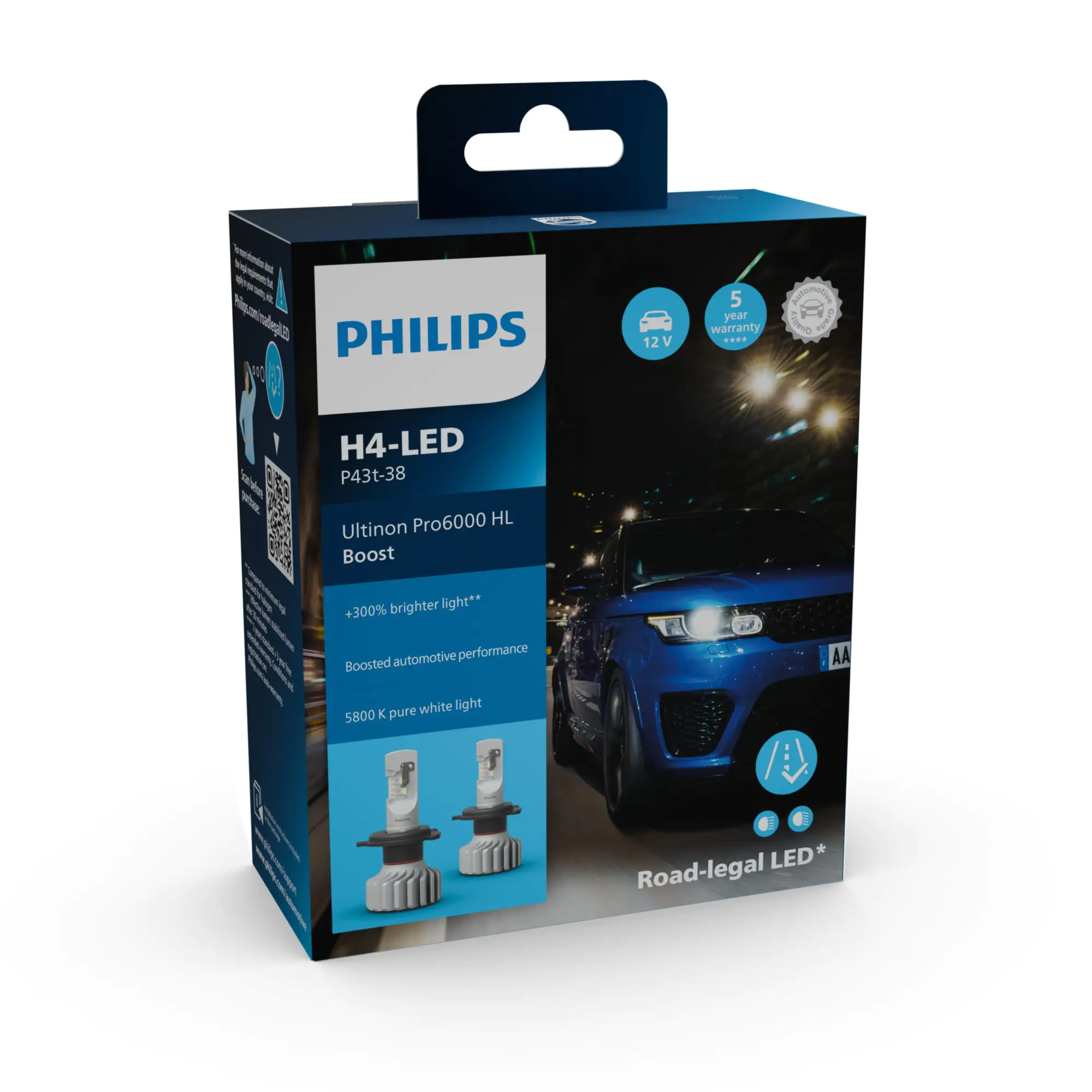 Philips Scheinwerferlampe H4-LED Ultinon Pro6000 Boost P43T-38
