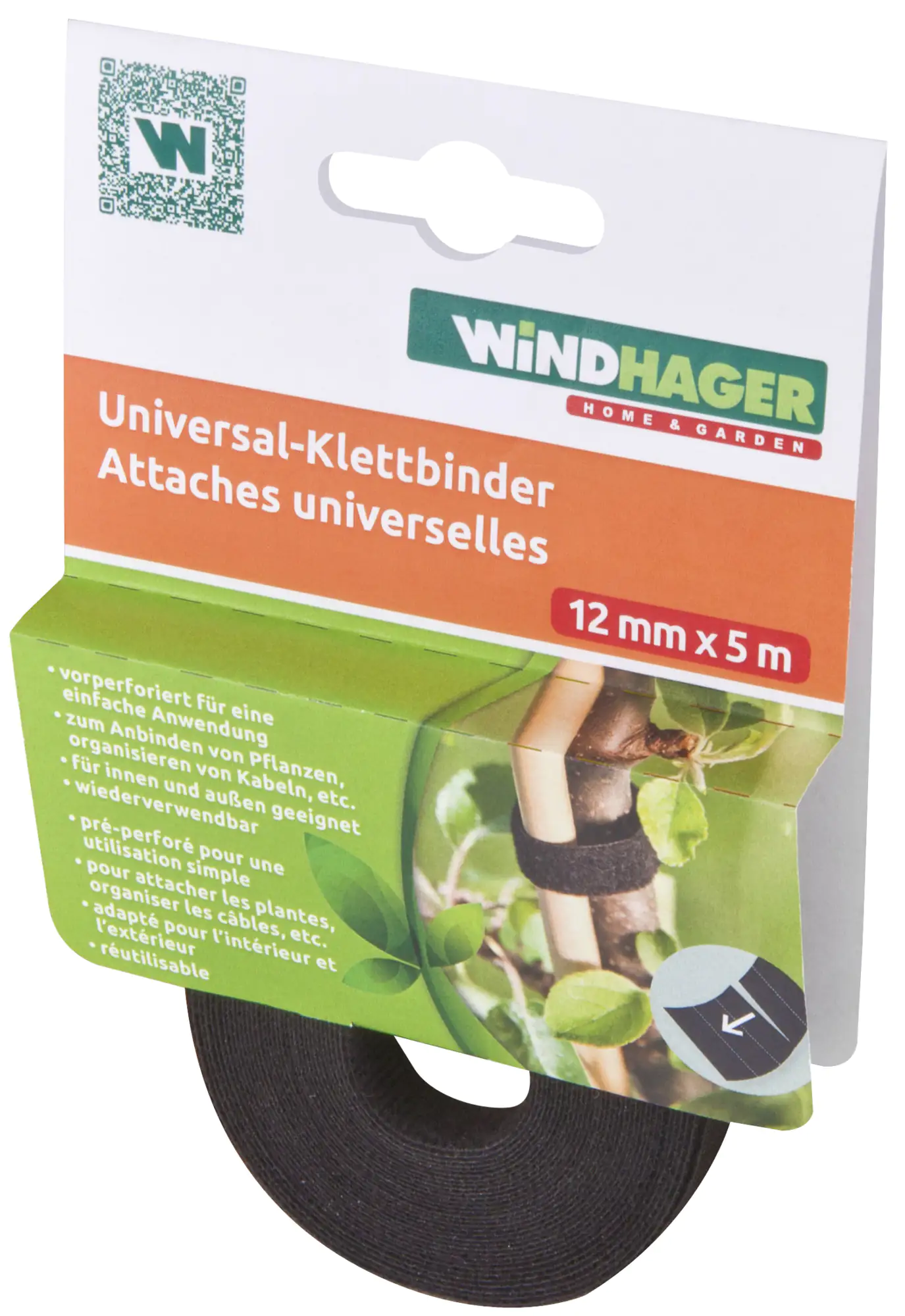 Windhager Klettverbinder 12 mm x 5 m, schwarz