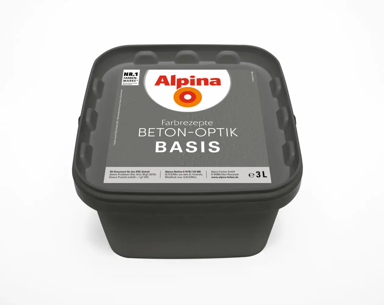 Alpina Innenfarbe Beton-Optik 3 L Basis und 1 L Finish, Dunkel Grau matt