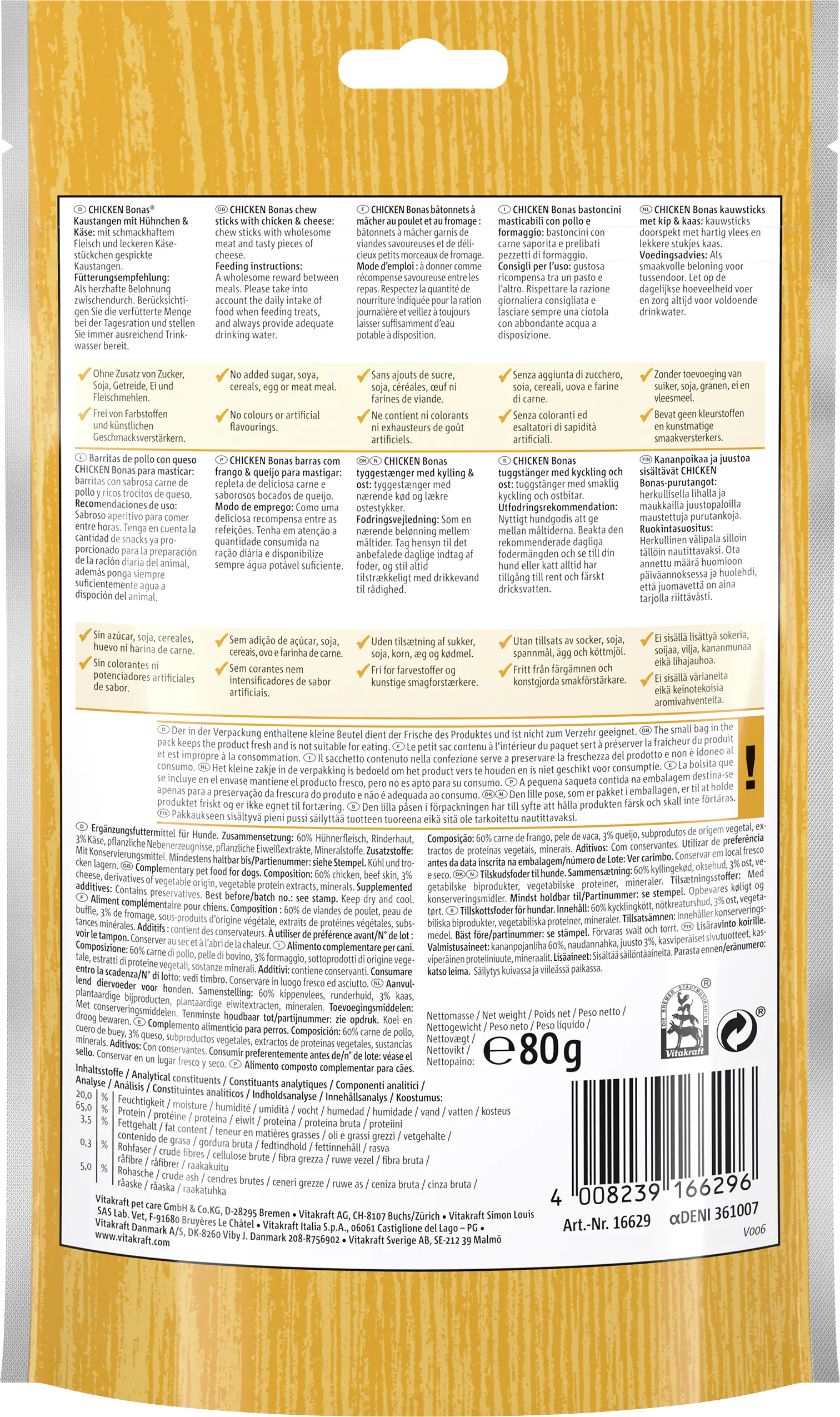 Vitakraft CHICKEN Bonas®Kaustange Huhn & Käse 80 g Vitakraft CHICKEN Bonas®Kaustange Huhn & Käse 80 g