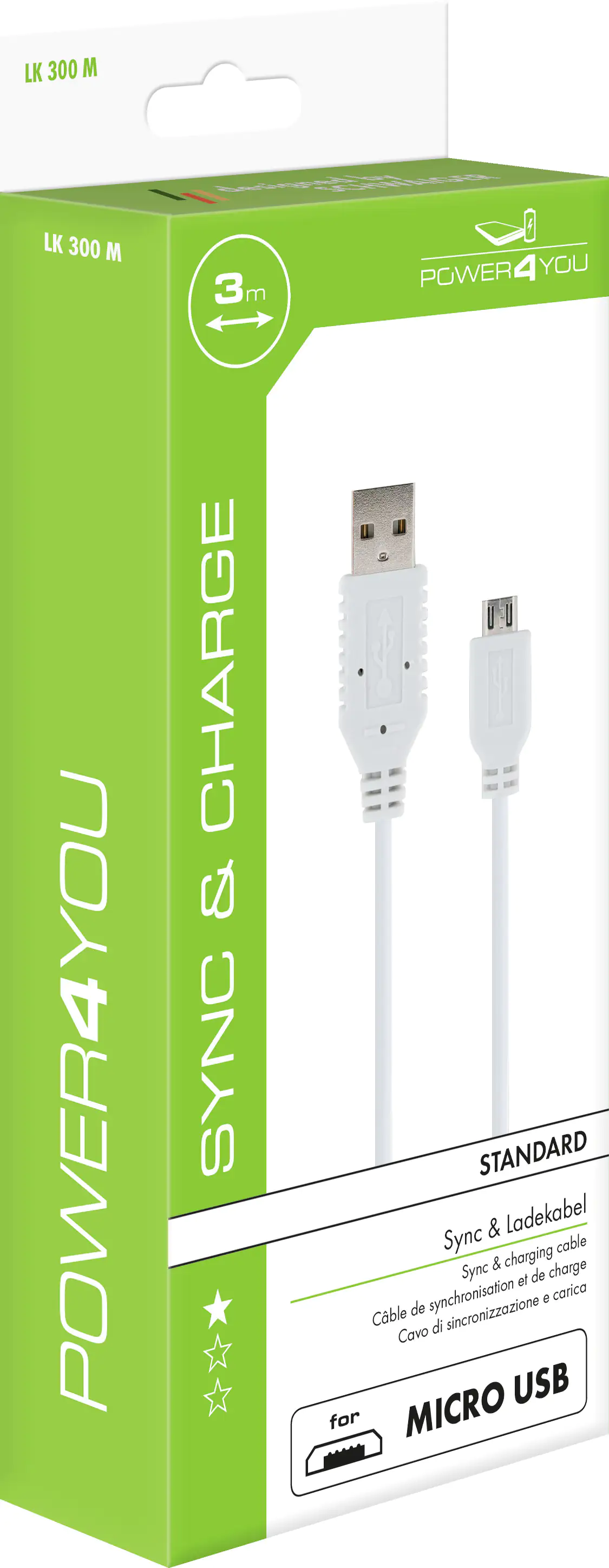 Schwaiger Micro USB Sync- & Ladekabel 3 m