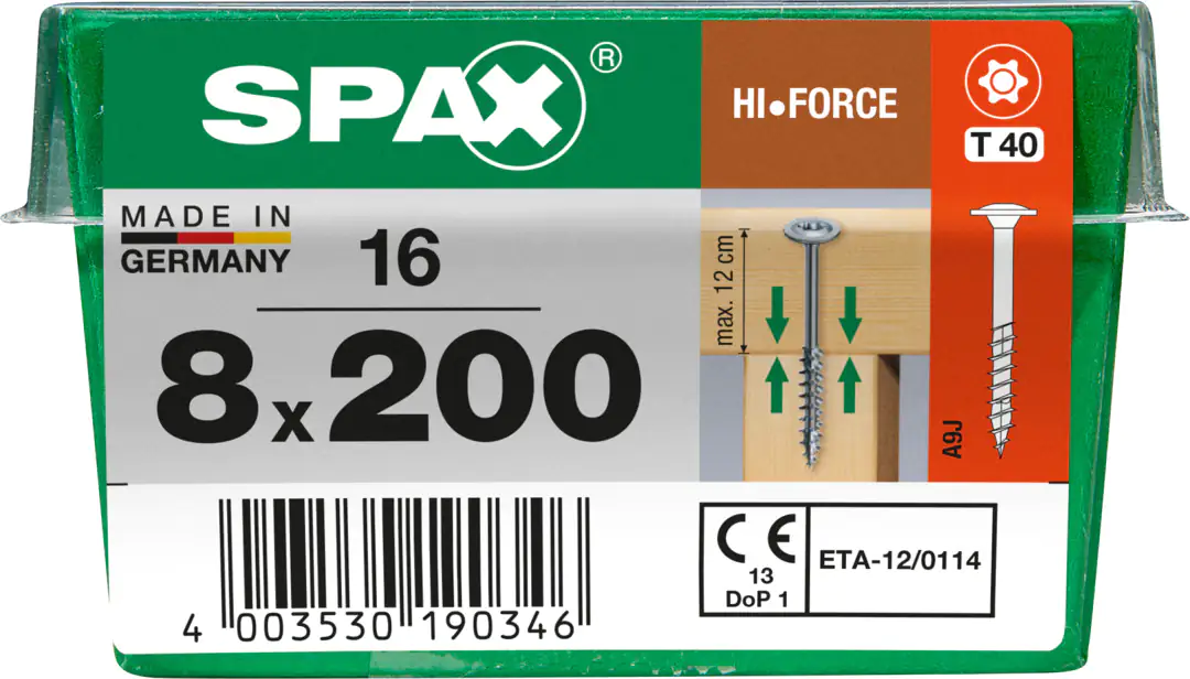 Spax Holzbauschrauben 8.0 x 200 mm TX 40 - 16 Stk. Spax Holzbauschrauben 8.0 x 200 mm TX 40 - 16 Stk.