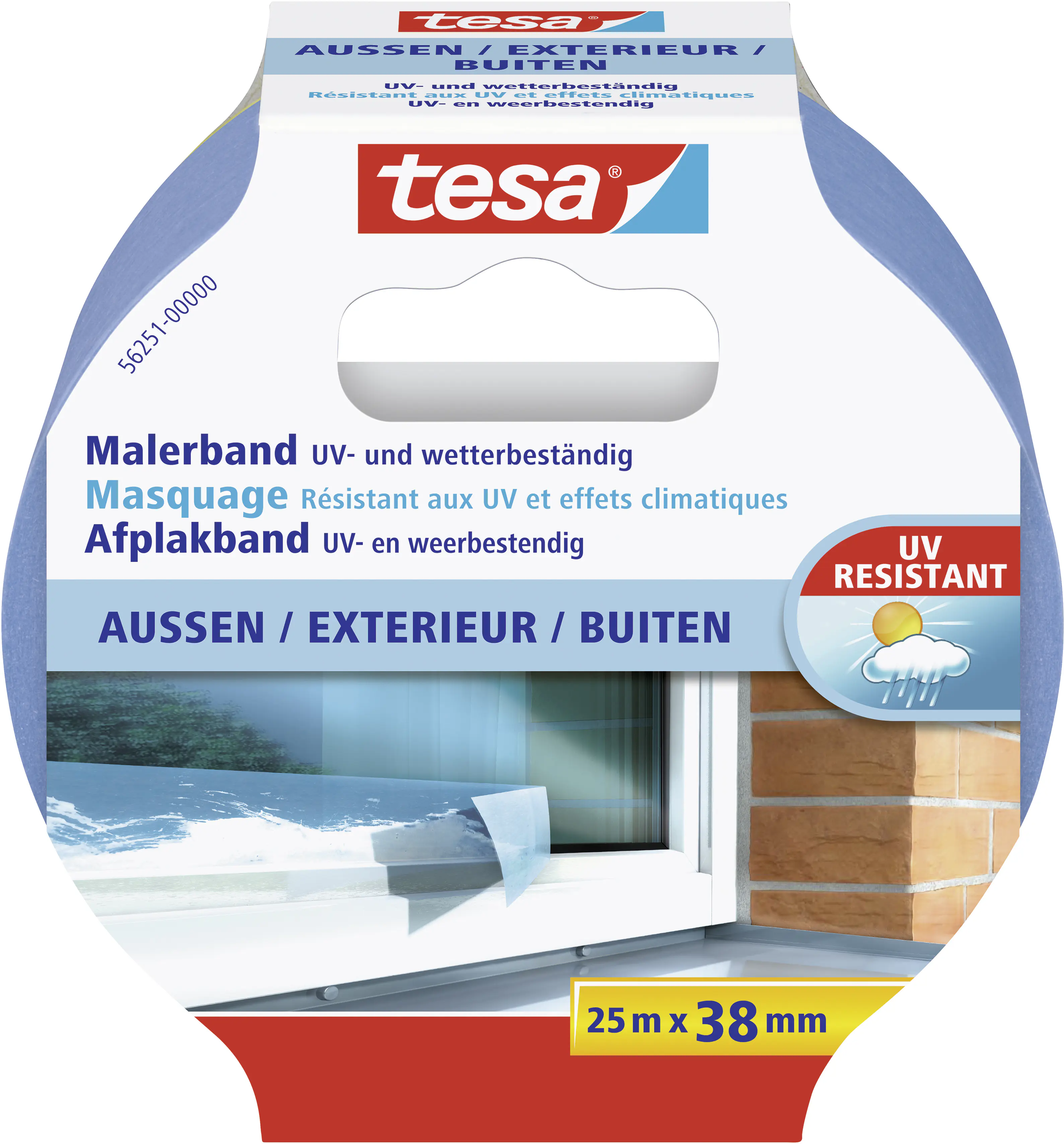 tesa Malerband Außen 25 m x 38 mm, blau
