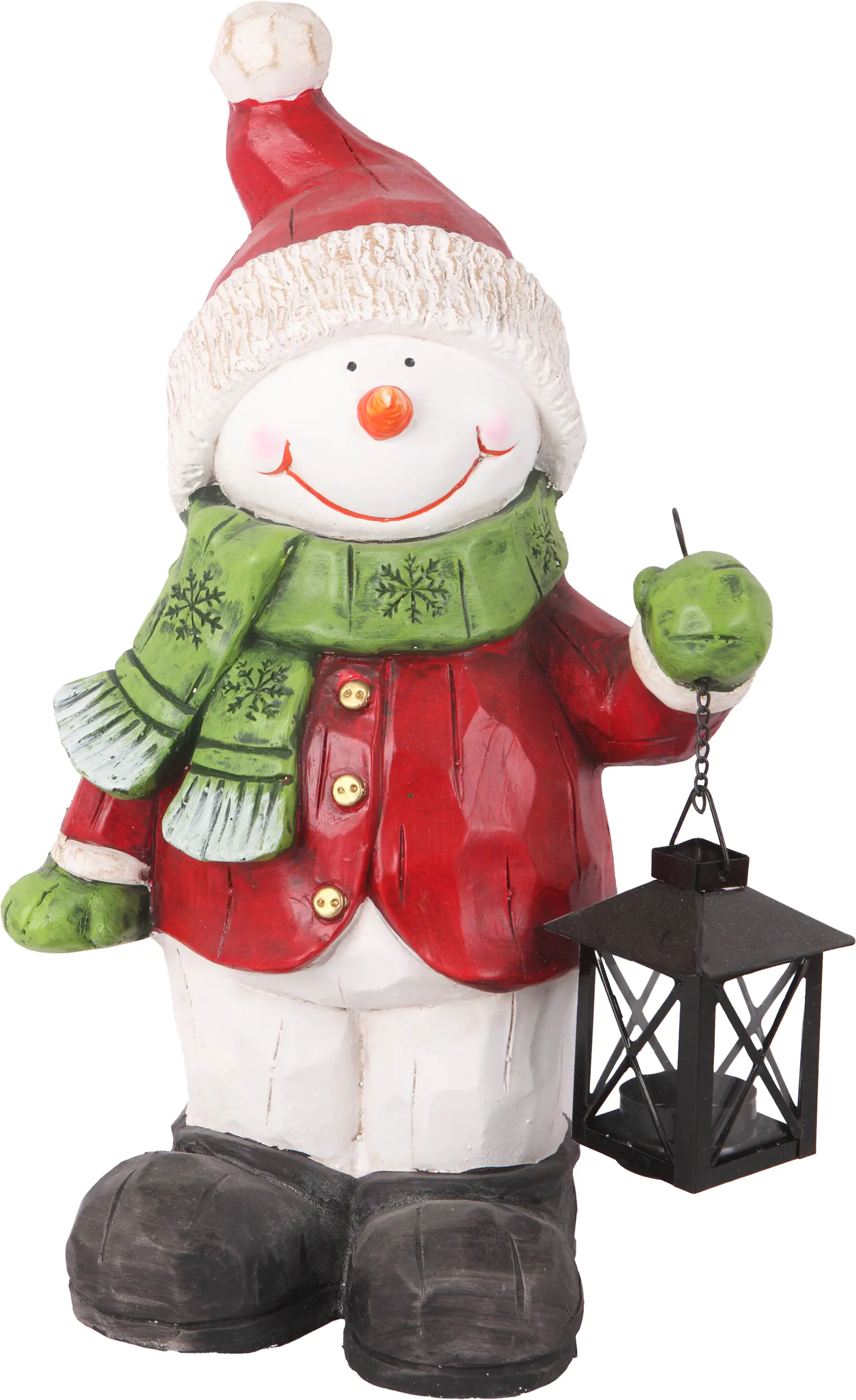 Dekofigur Schneemann mit Laterne 41 x 25 cm rot weiß