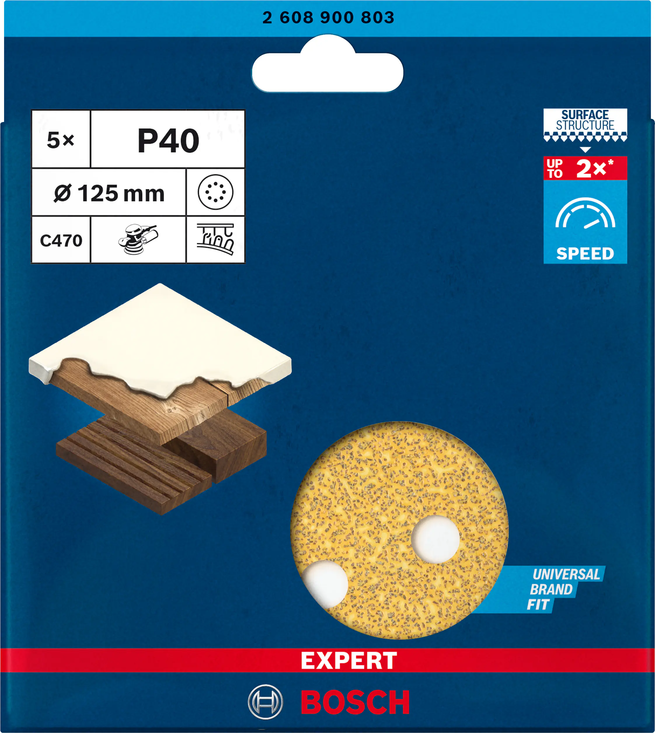 Bosch Expert C470 Schleifpapier für Exzenterschleifer 125 mm G 40 5-teilig