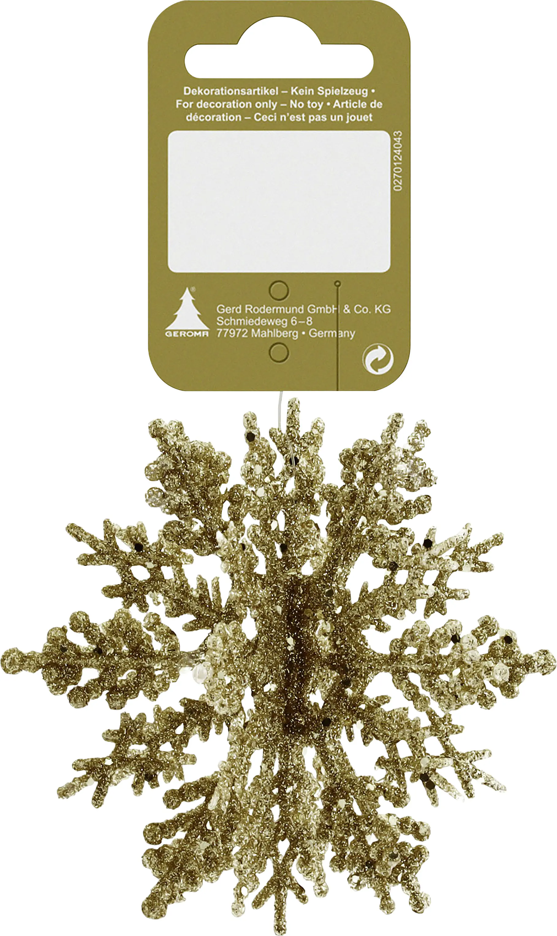 Weihnachtsanhänger 3D-Schneeflocke aus Kunststoff 10 cm gold mit Glitter