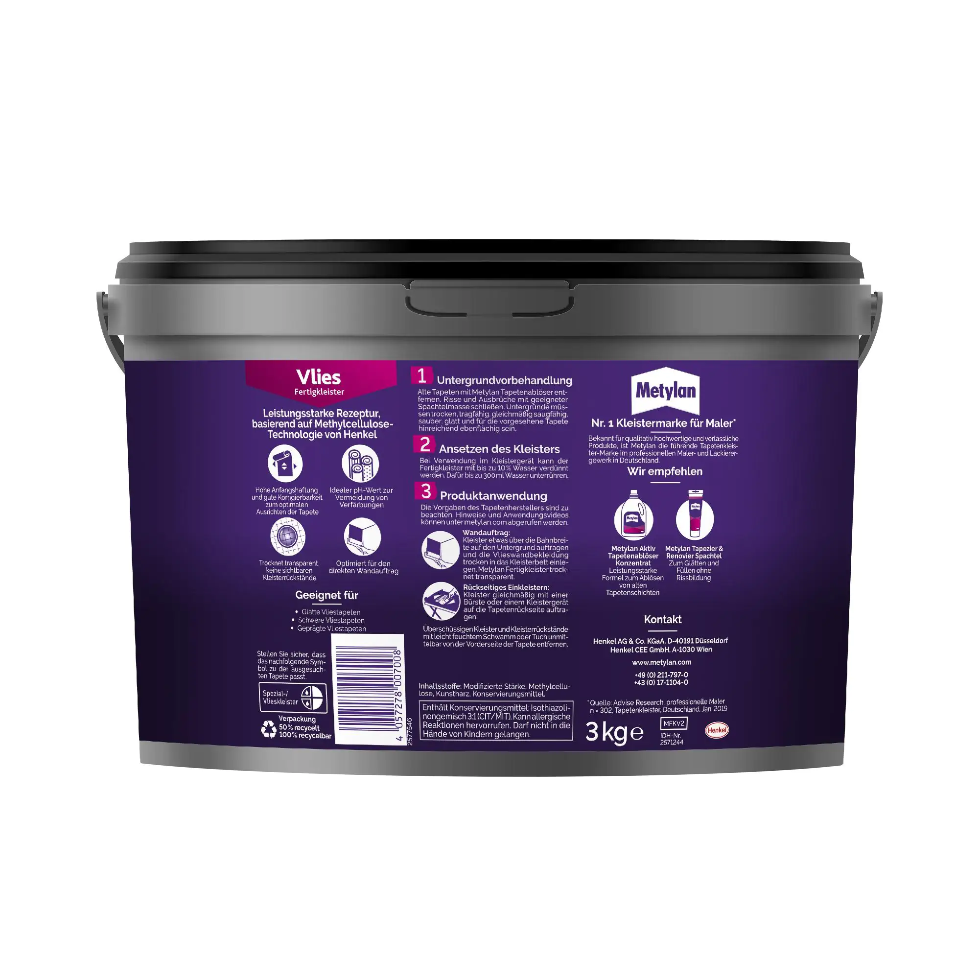 Metylan Vlies Fertigkleister 3 kg Eimer, trocknet transparent