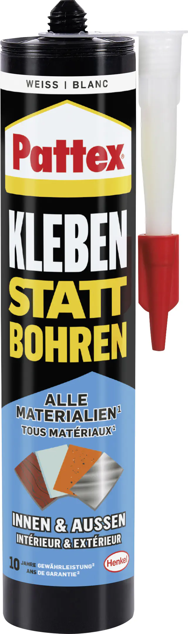 Pattex Montagekleber Kleben statt Bohren Innen & Außen 450 g Kartusche, weiß