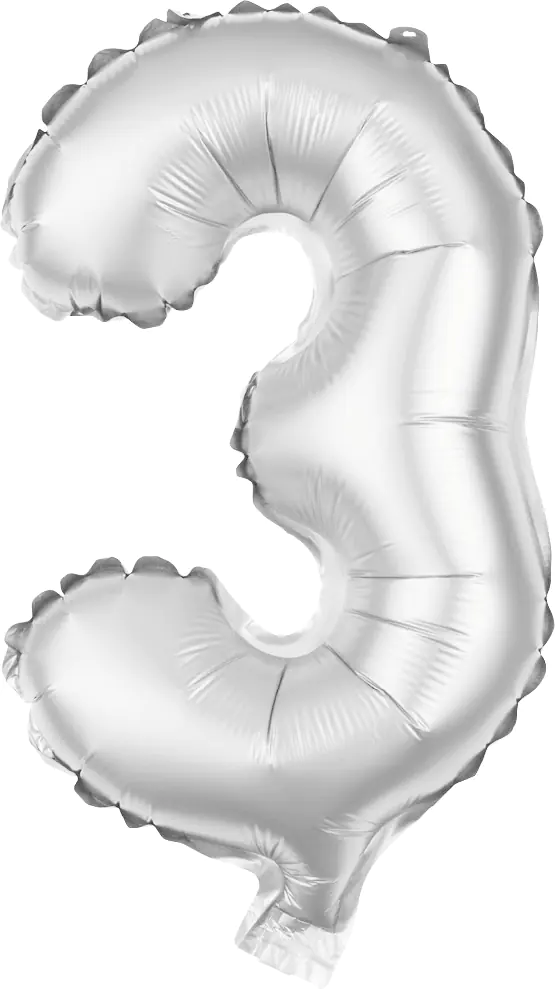 Folienballon Zahl 3 silber 100 cm