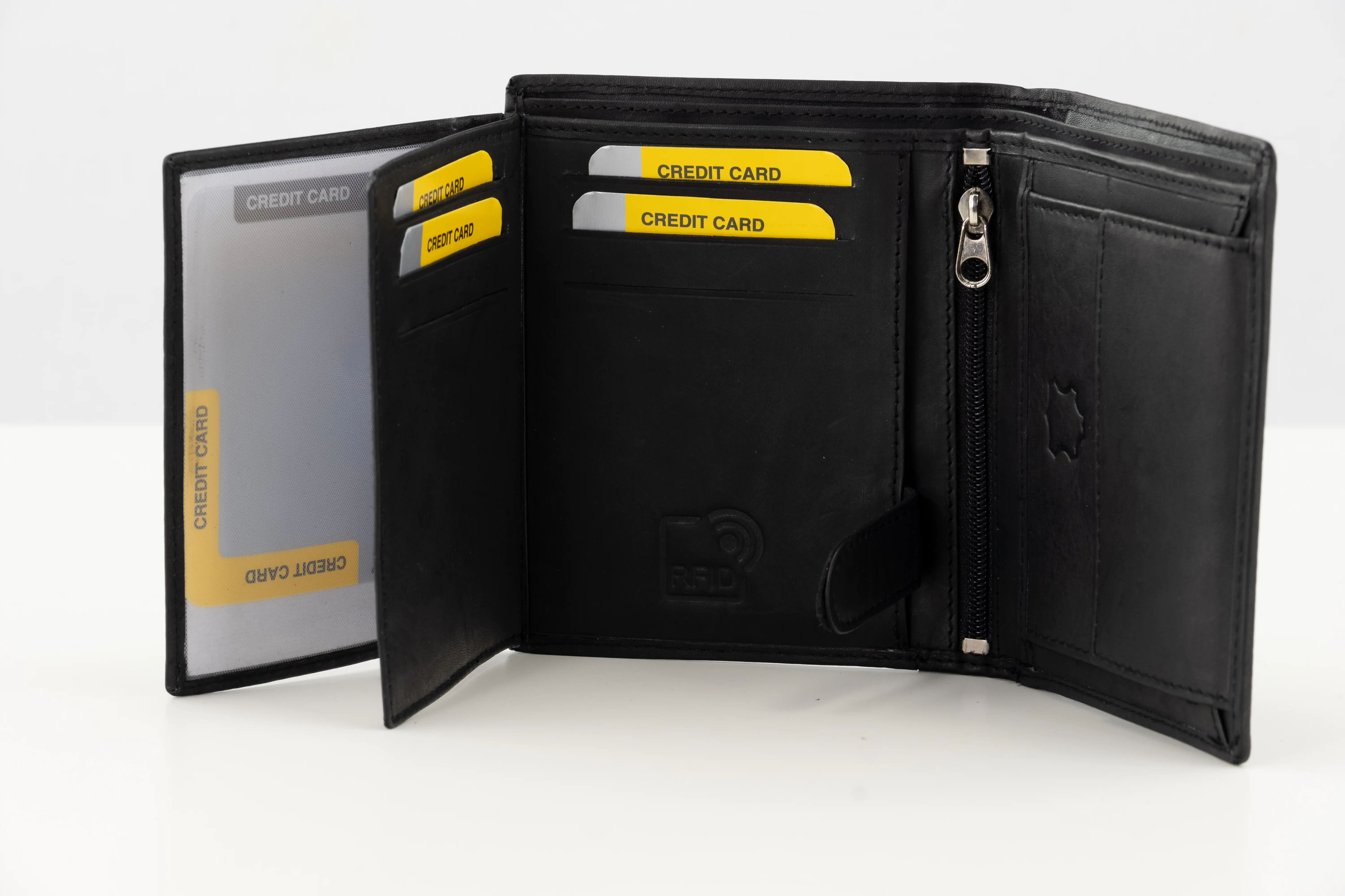 Geldbörse Leder schwarz 9,75 x 2,5 x 12 cm