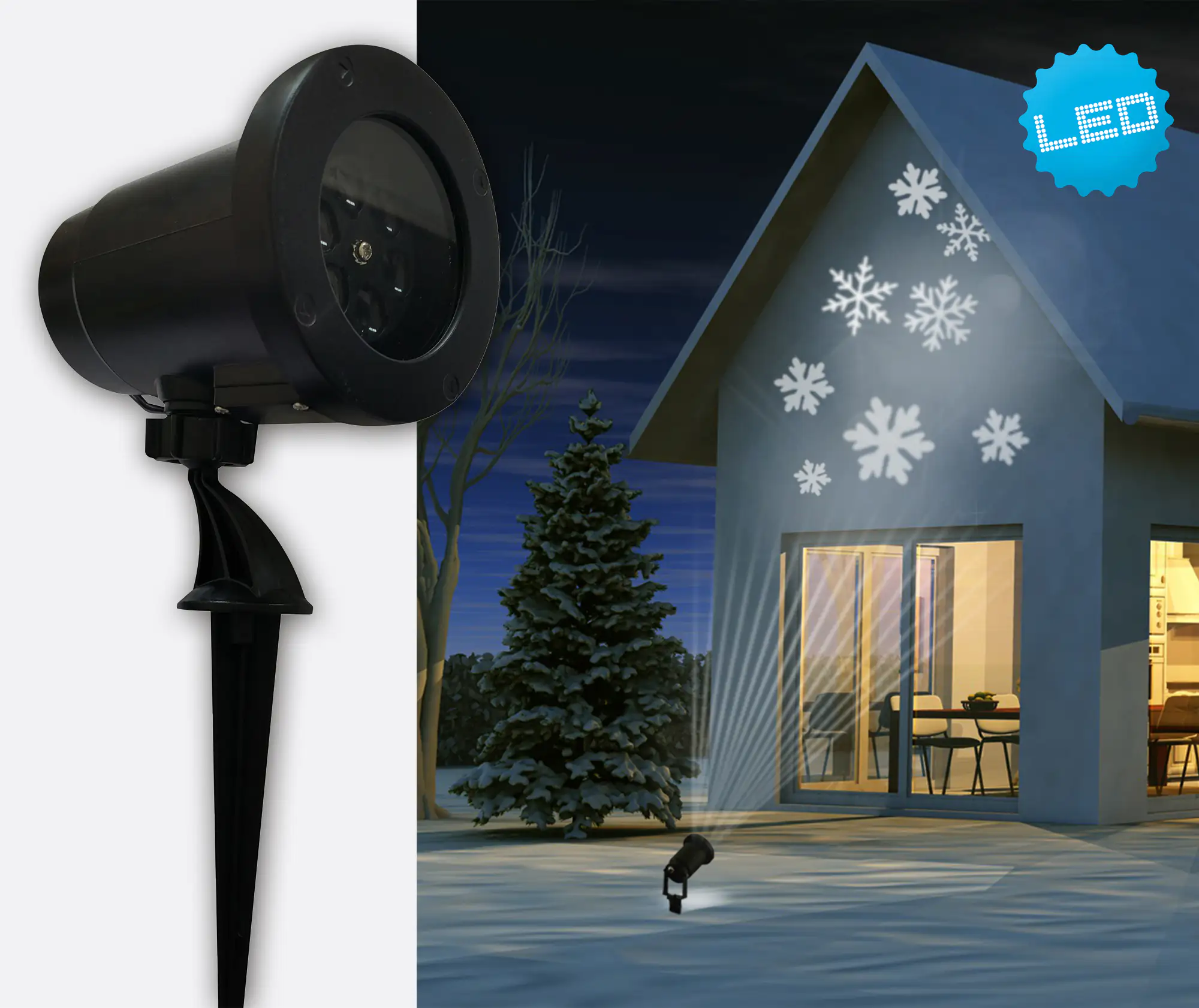 Näve LED Projektor Schneeflocke kaltweiß