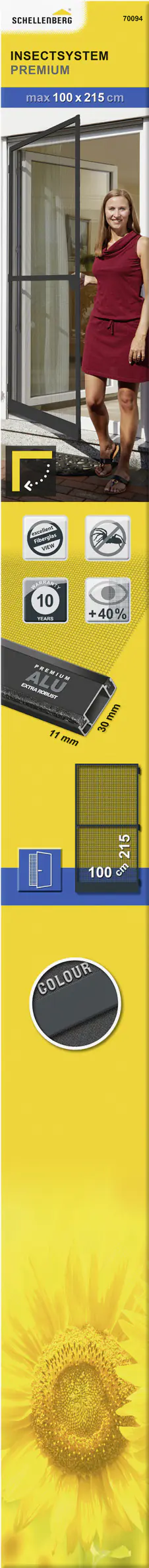 Schellenberg Fliegenschutz-Tür PREMIUM 100 x 215 cm anthrazit/anthrazit kürzbar